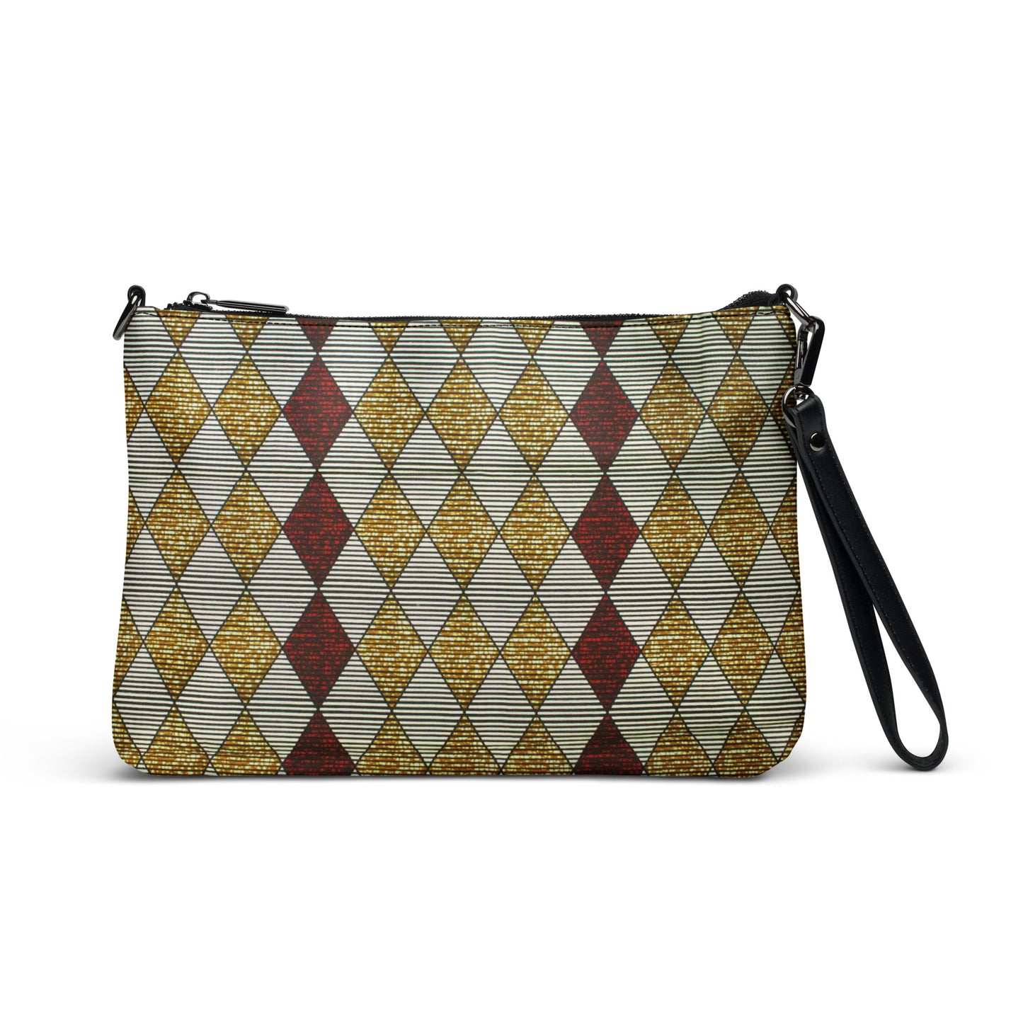 Burgundy & Gold Diamond Ankara Crossbody Bag