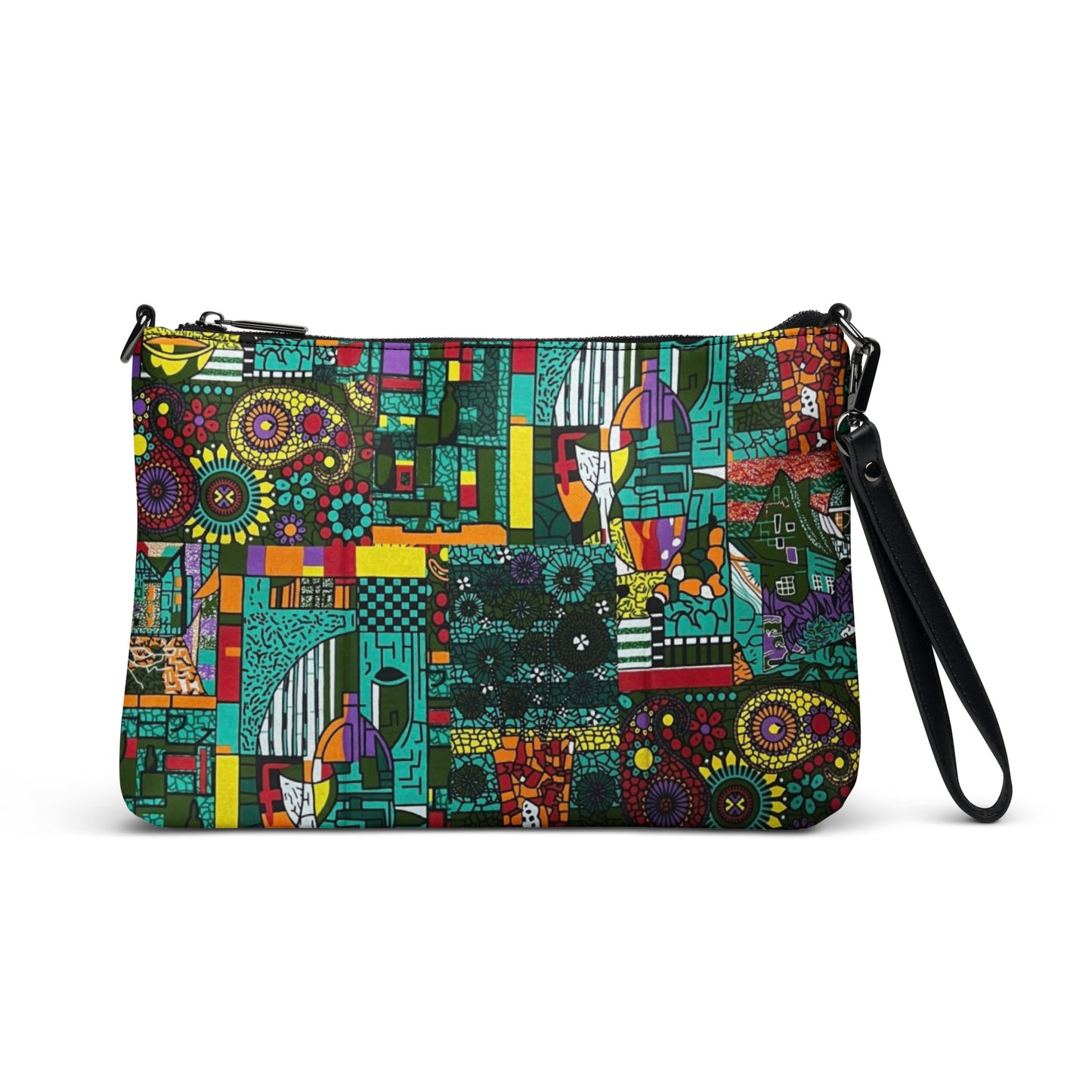 Colourful Green Plants Floral Vase Wine Glass Print Ankara Crossbody Bag