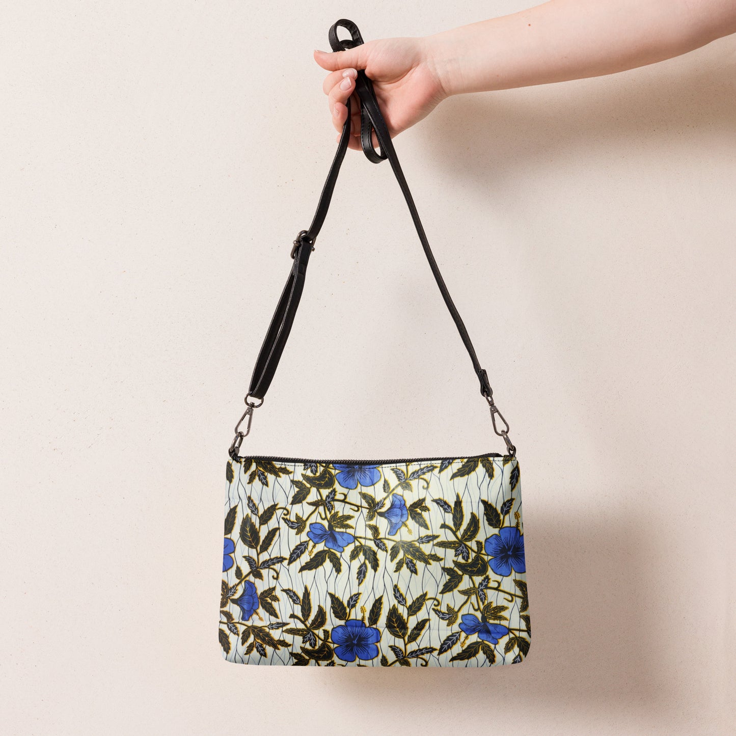 Cornflower Blue Leafy Ankara Crossbody Bag