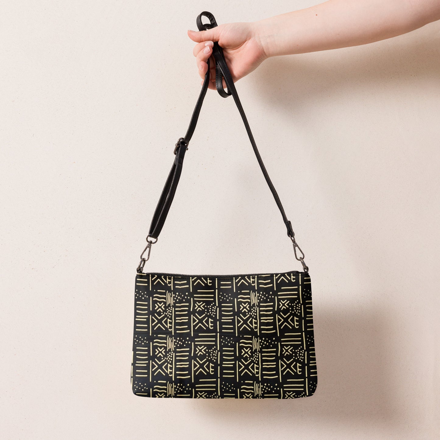 Cream & Black African Print Ankara Crossbody Bag