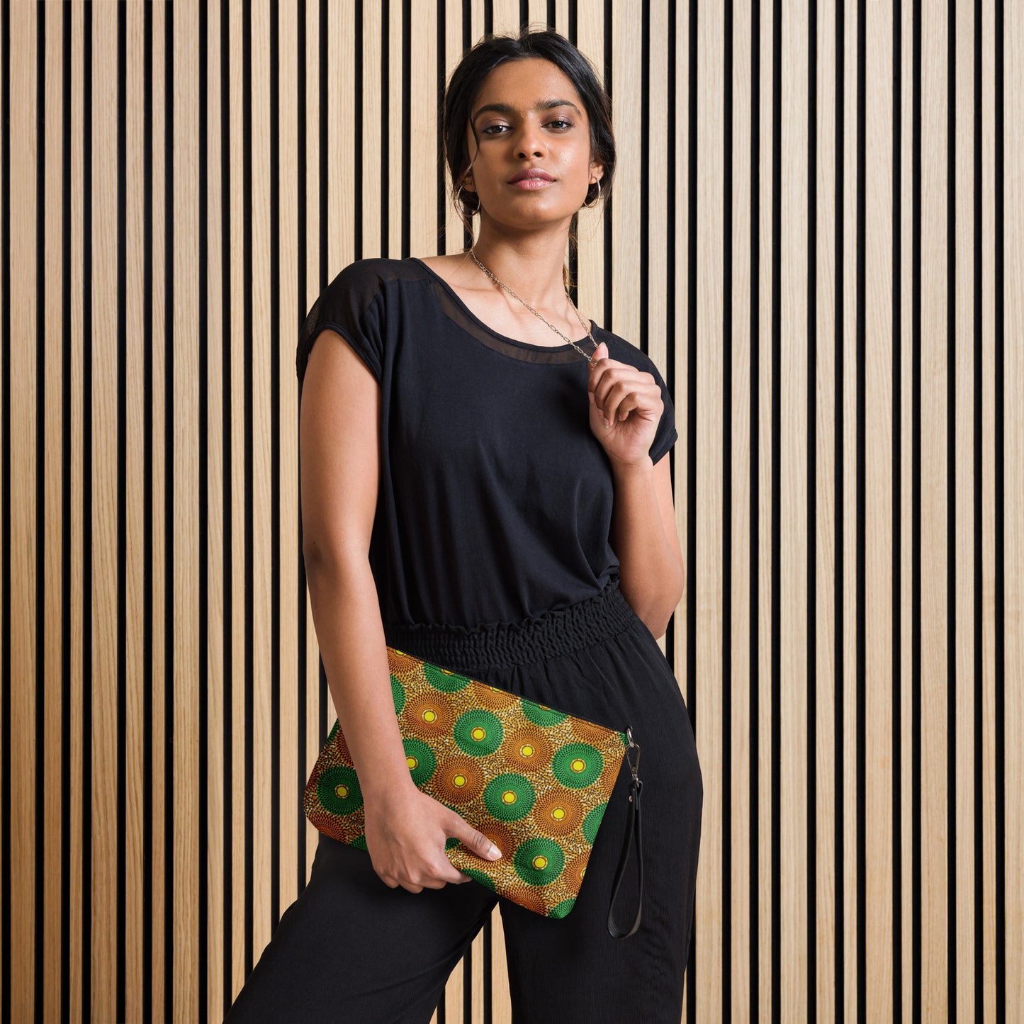 Green & Peach Mandela Ankara Crossbody Bag