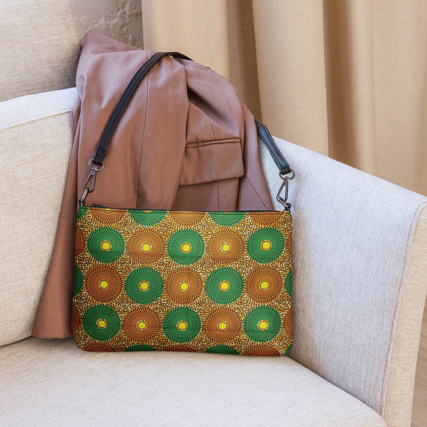 Green & Peach Mandela Ankara Crossbody Bag