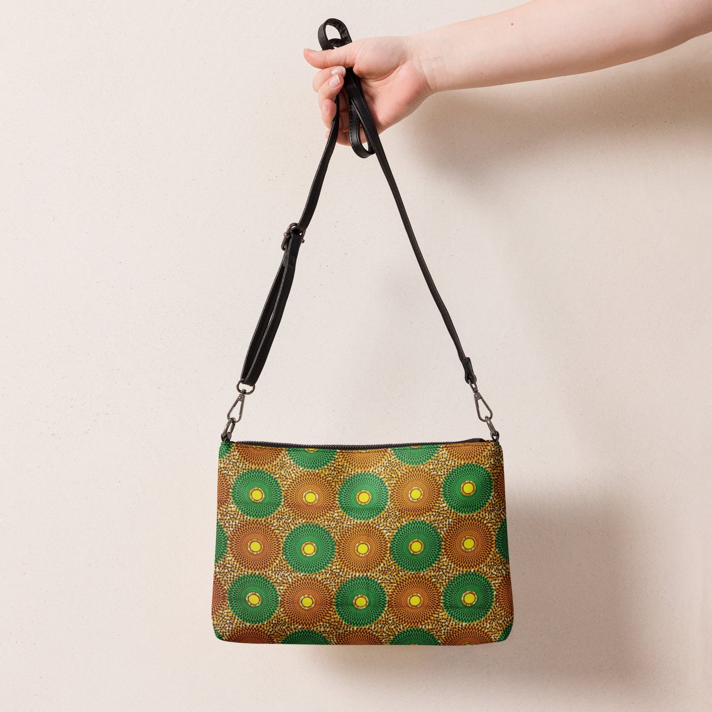 Green & Peach Mandela Ankara Crossbody Bag