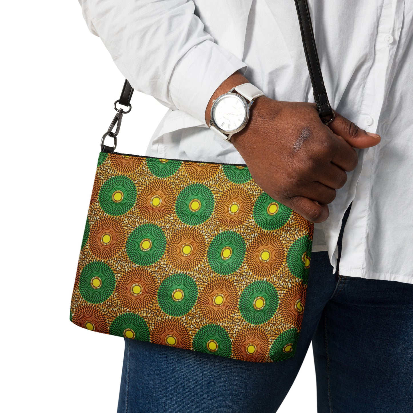 Green & Peach Mandela Ankara Crossbody Bag