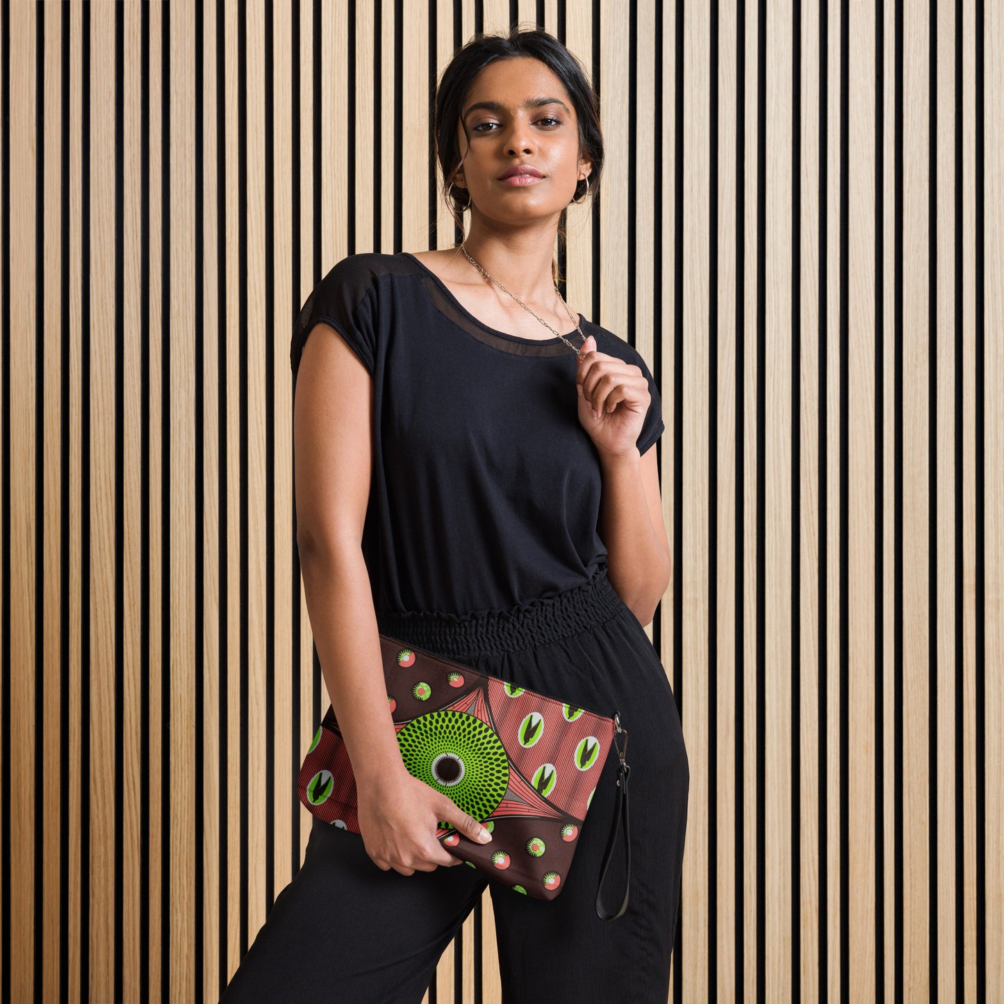 Green On Peach Brown Ankara Crossbody Bag