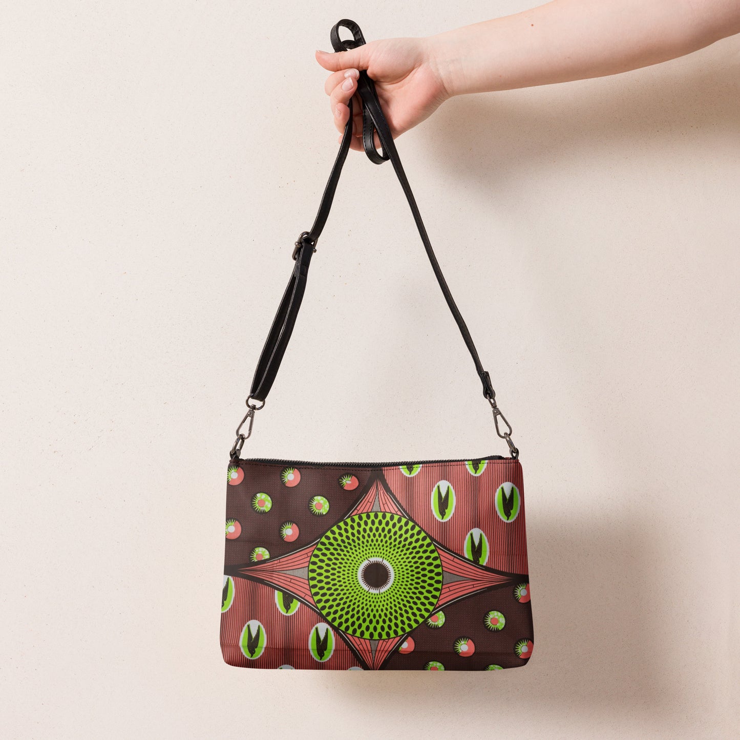 Green On Peach Brown Ankara Crossbody Bag