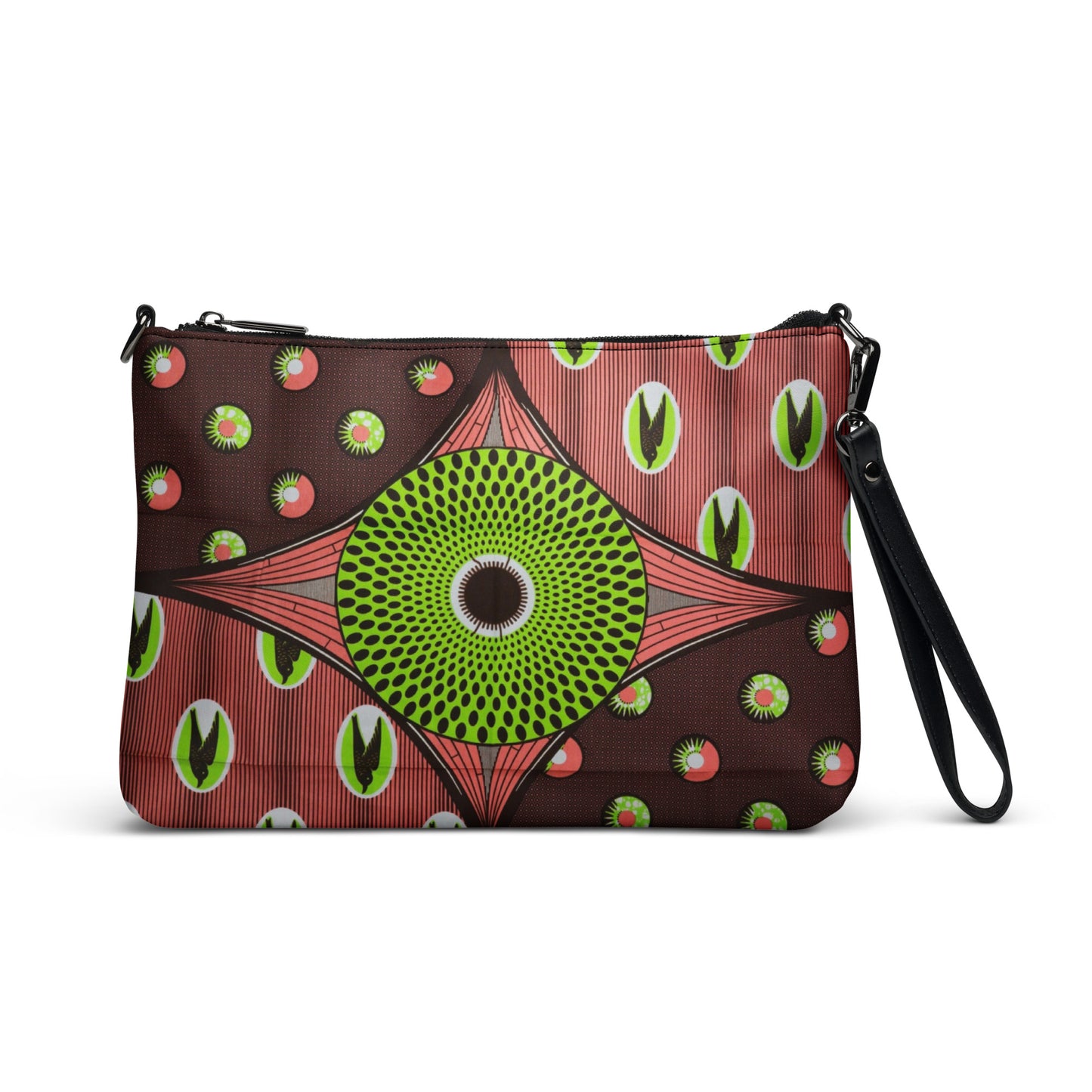 Green On Peach Brown Ankara Crossbody Bag