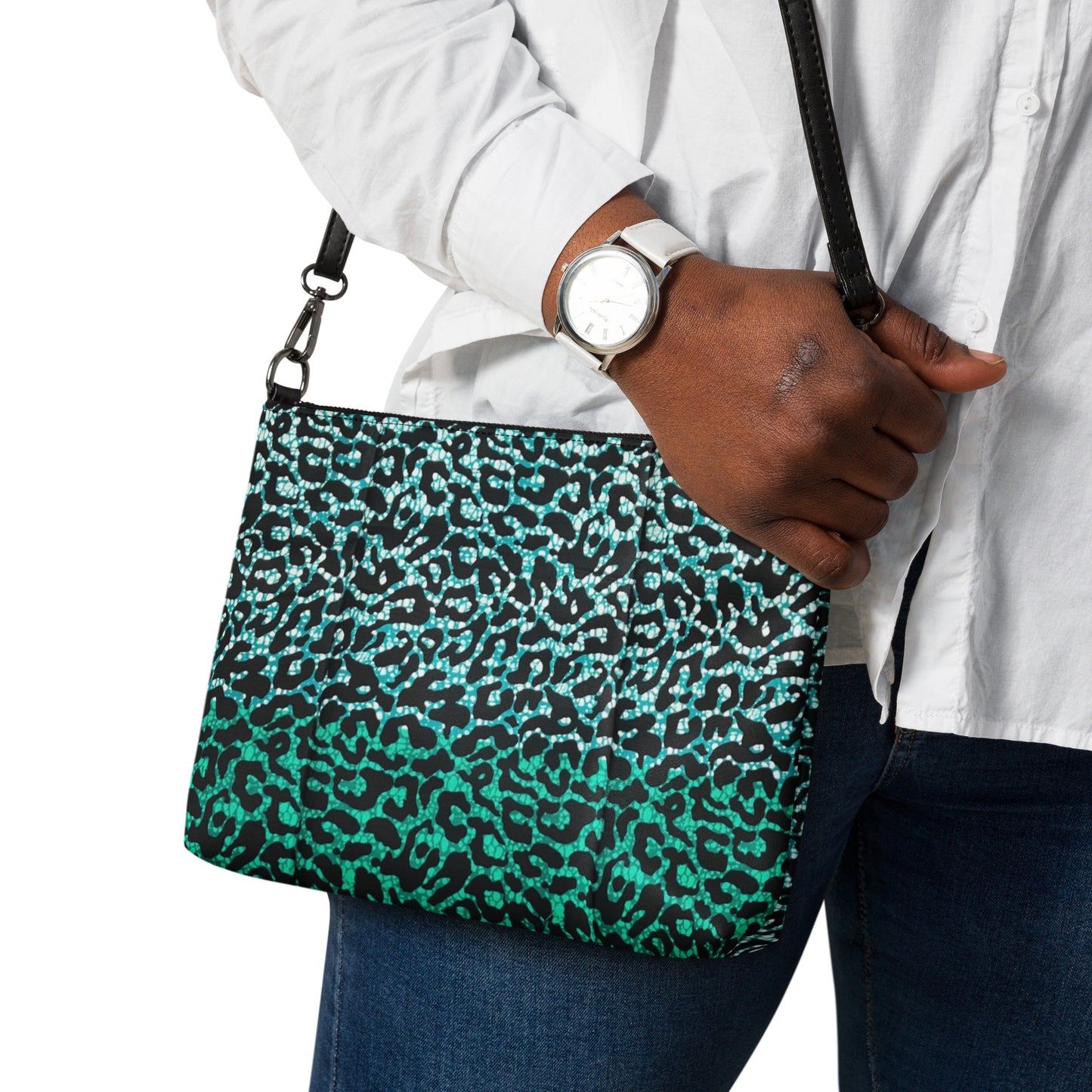 Green Leopard Ankara Crossbody Bag