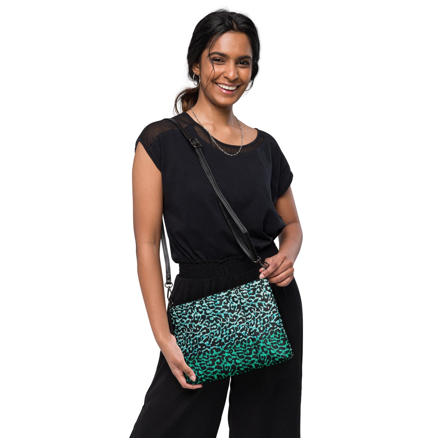 Green Leopard Ankara Crossbody Bag