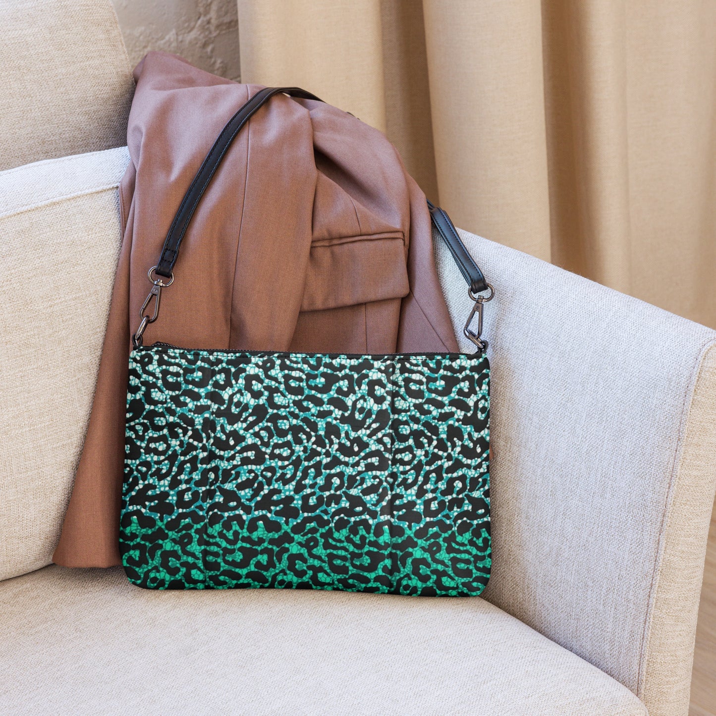 Green Leopard Ankara Crossbody Bag