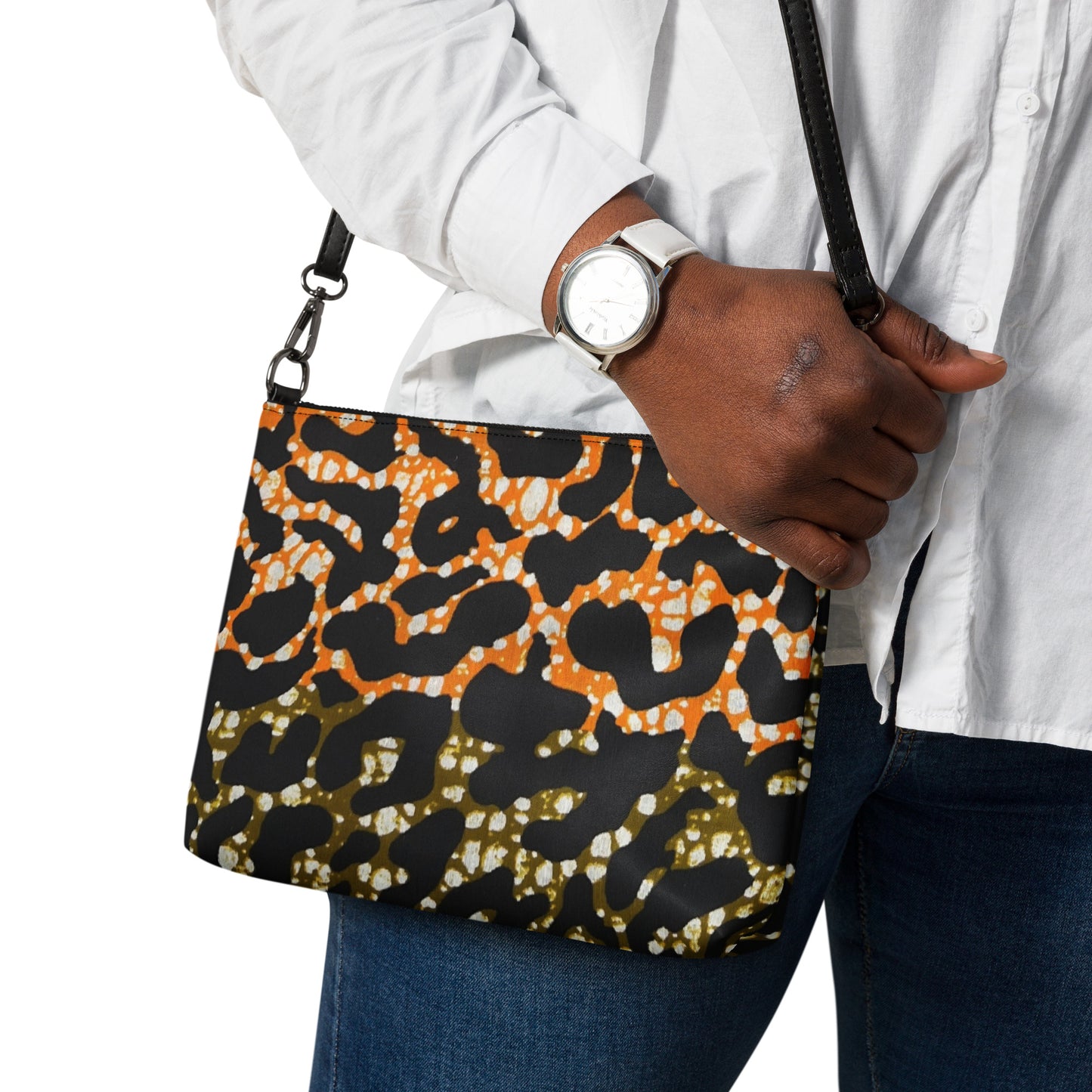 Green Orange Leopard Ankara Crossbody Bag