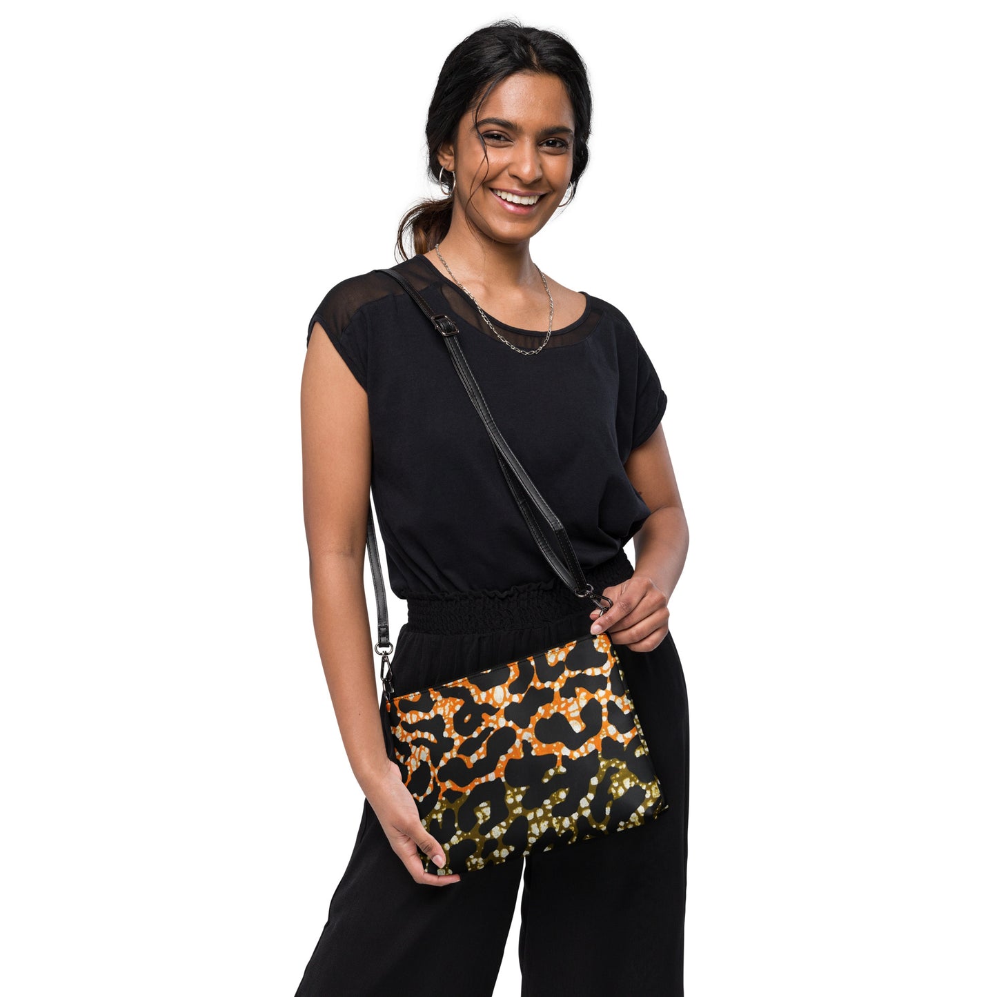 Green Orange Leopard Ankara Crossbody Bag