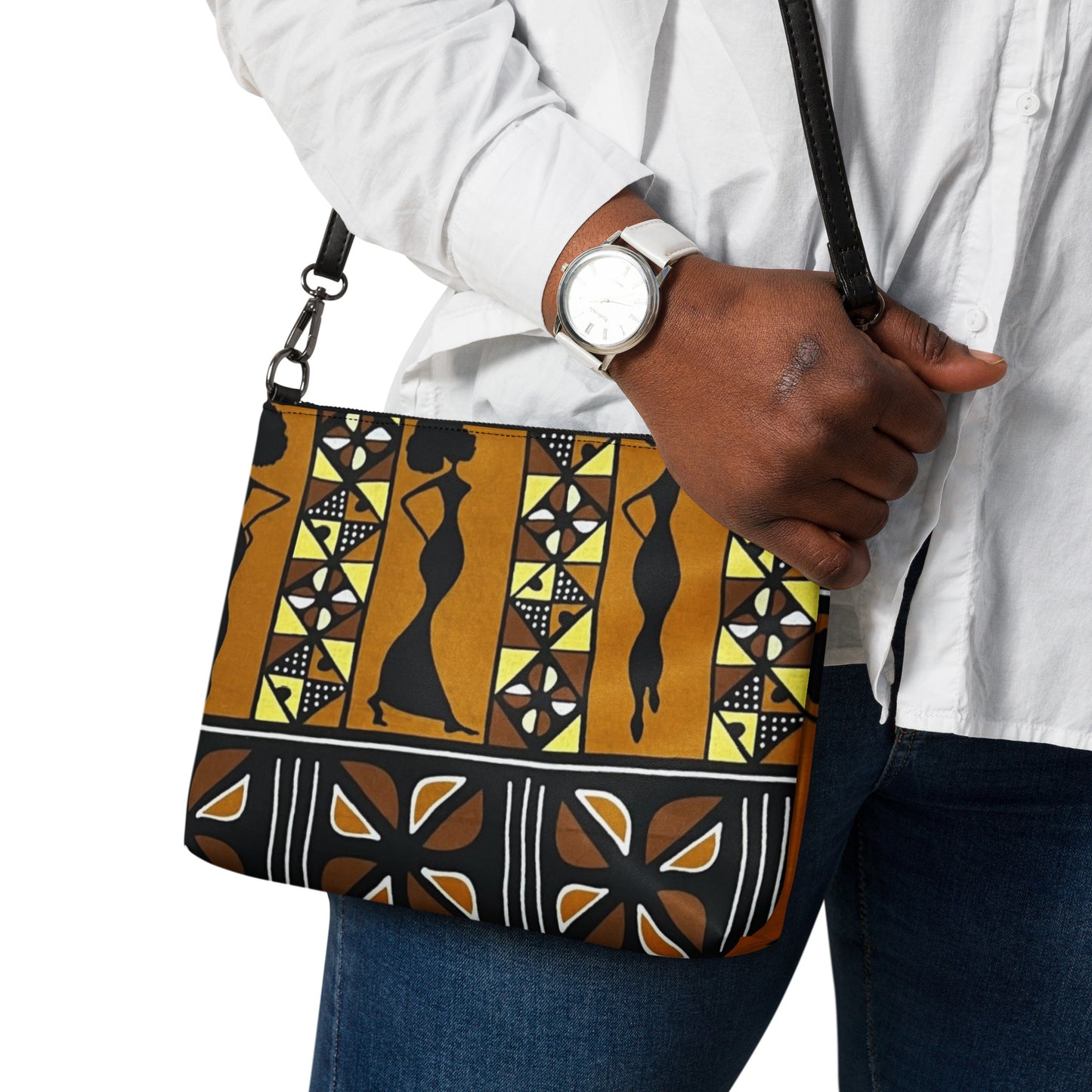 Ladies Black Brown Ankara Crossbody Bag