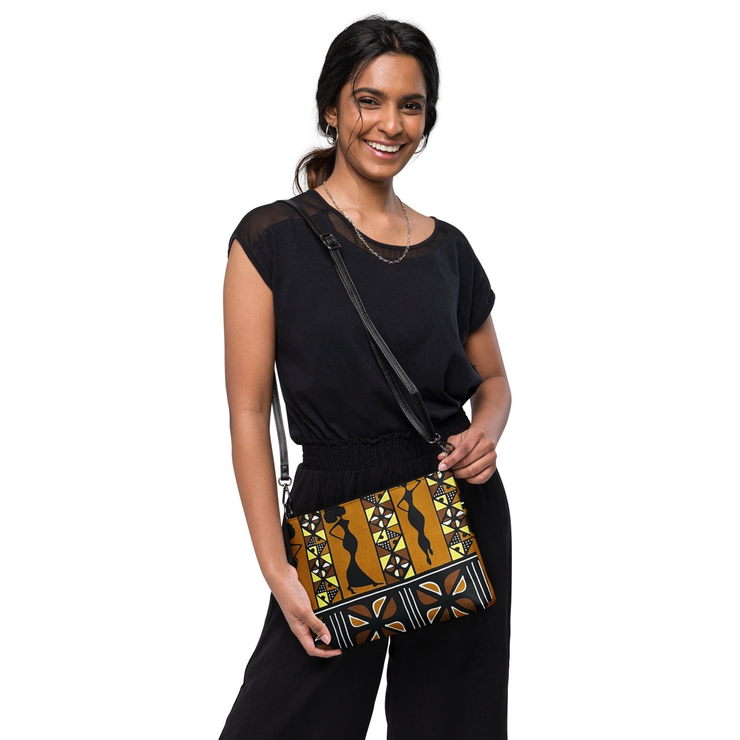 Ladies Black Brown Ankara Crossbody Bag