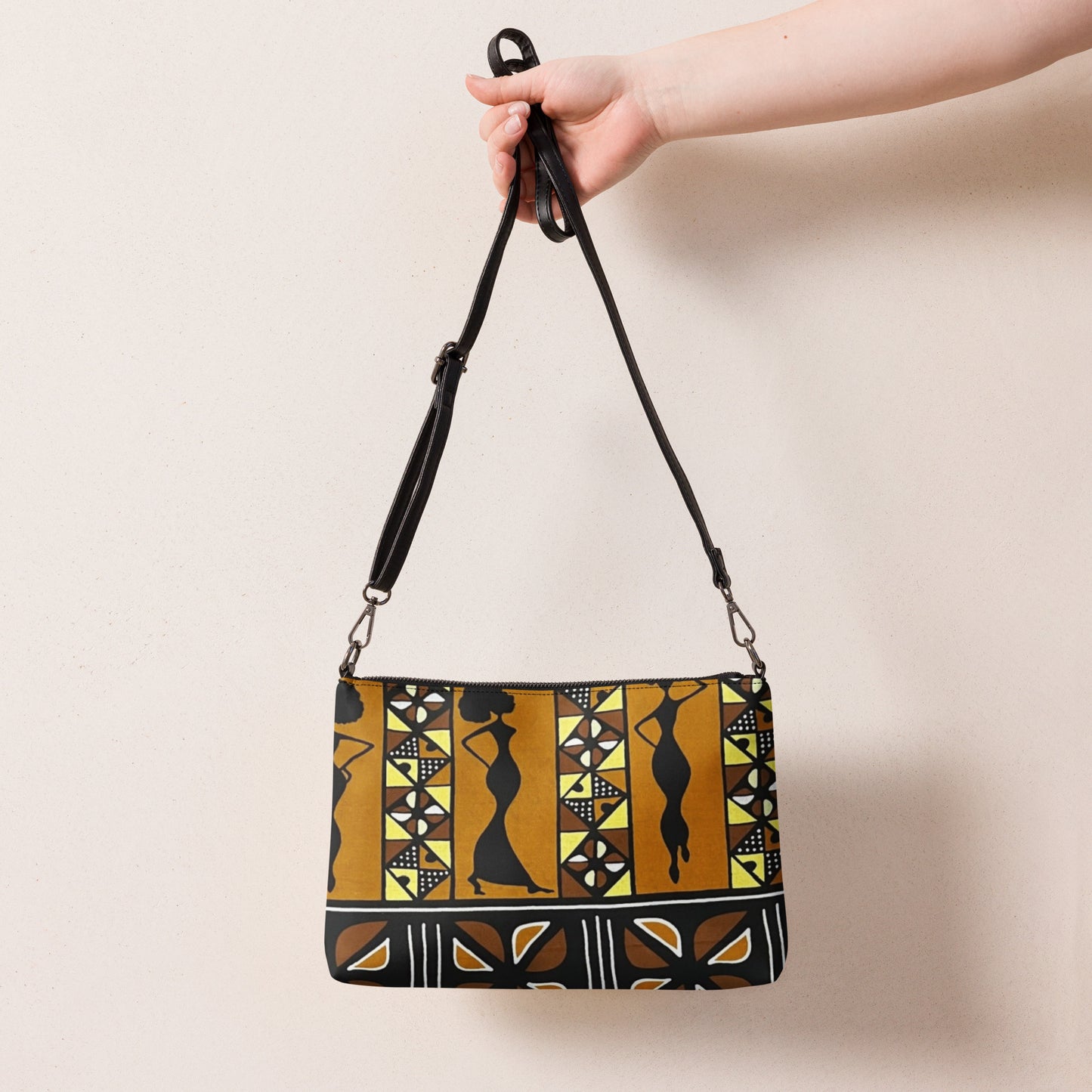 Ladies Black Brown Ankara Crossbody Bag