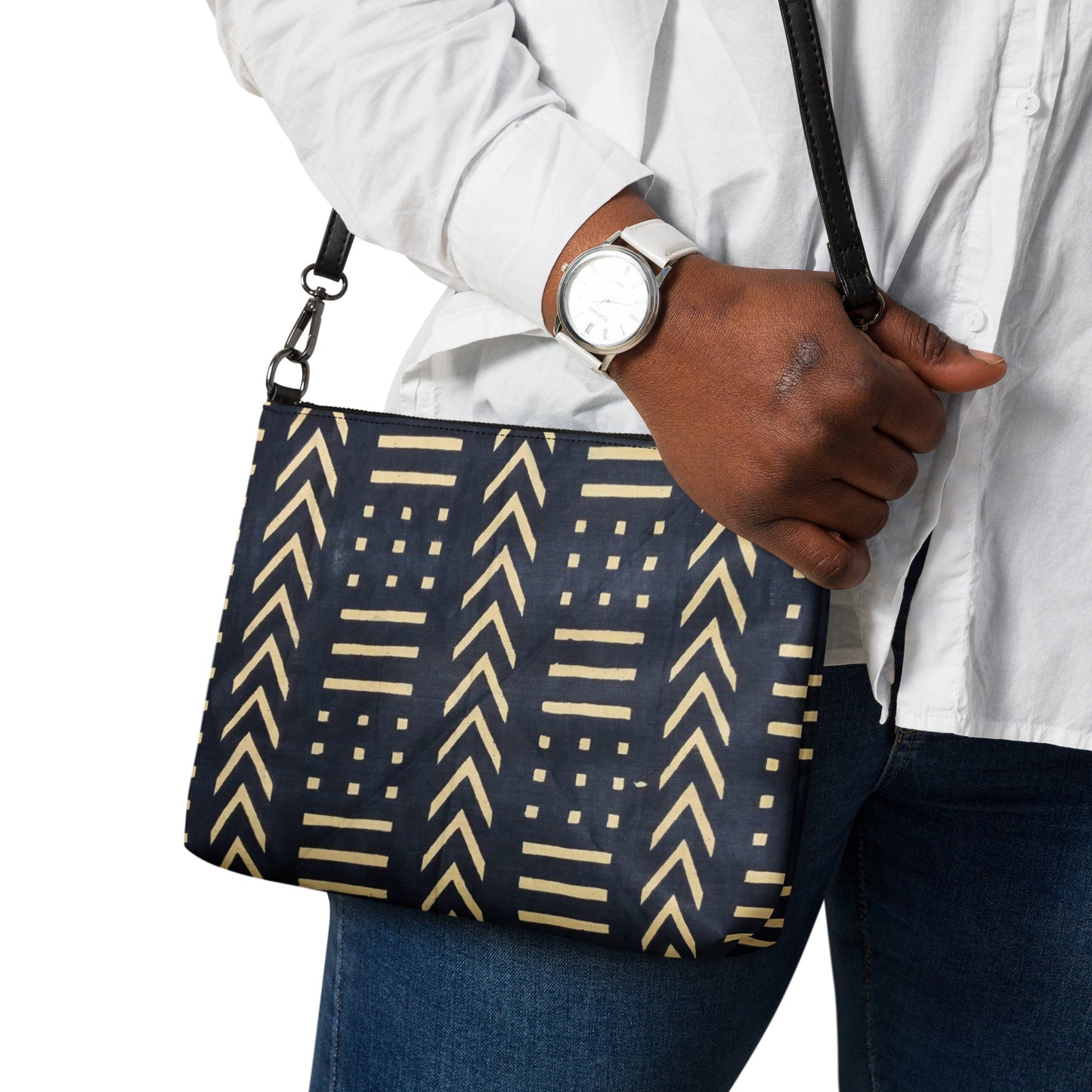 Light Brown & Black Bogolan Ankara Crossbody Bag