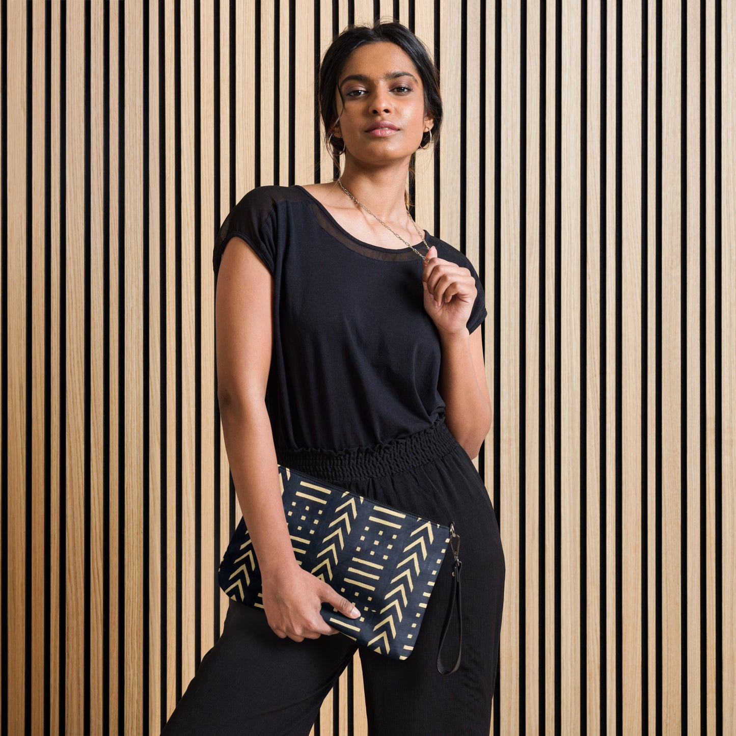 Light Brown & Black Bogolan Ankara Crossbody Bag