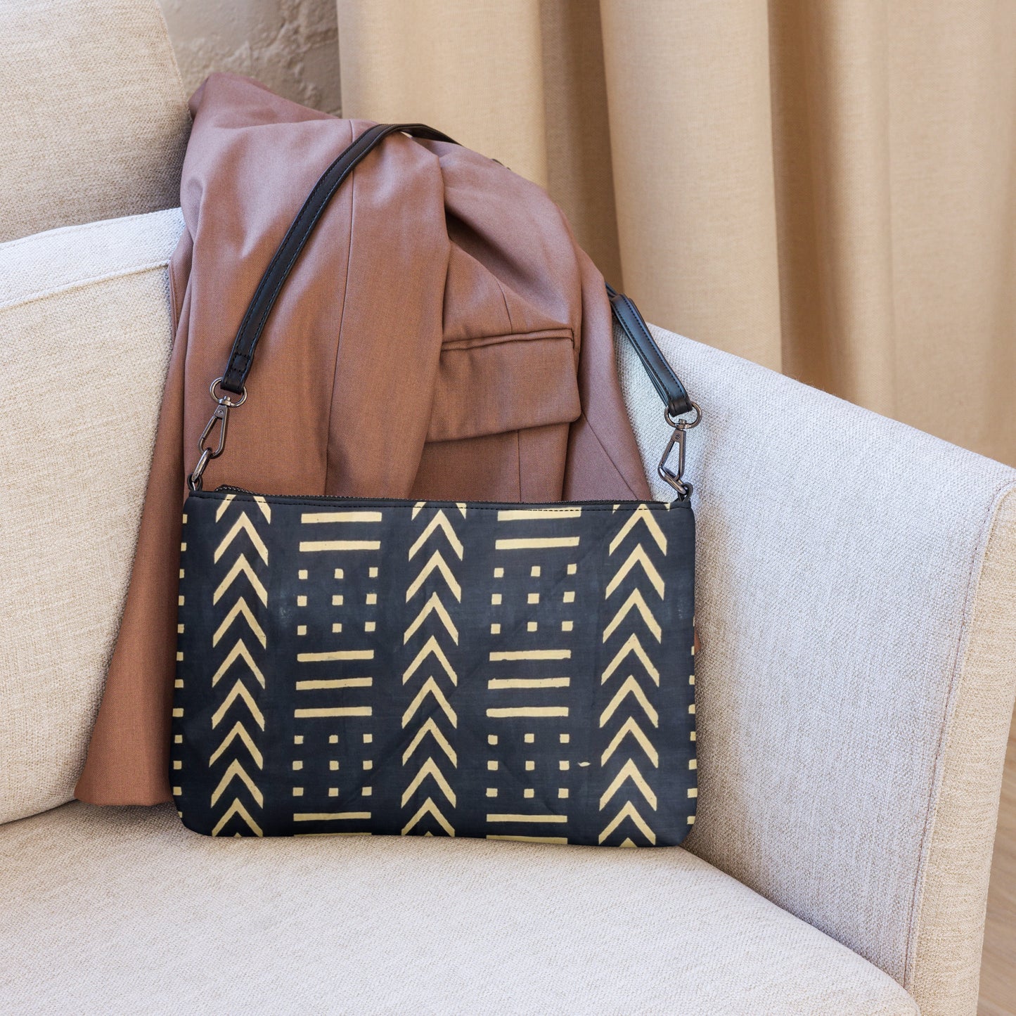 Light Brown & Black Bogolan Ankara Crossbody Bag