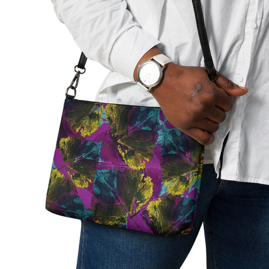 Multicolour Leaves On Purple Ankara Crossbody Bag