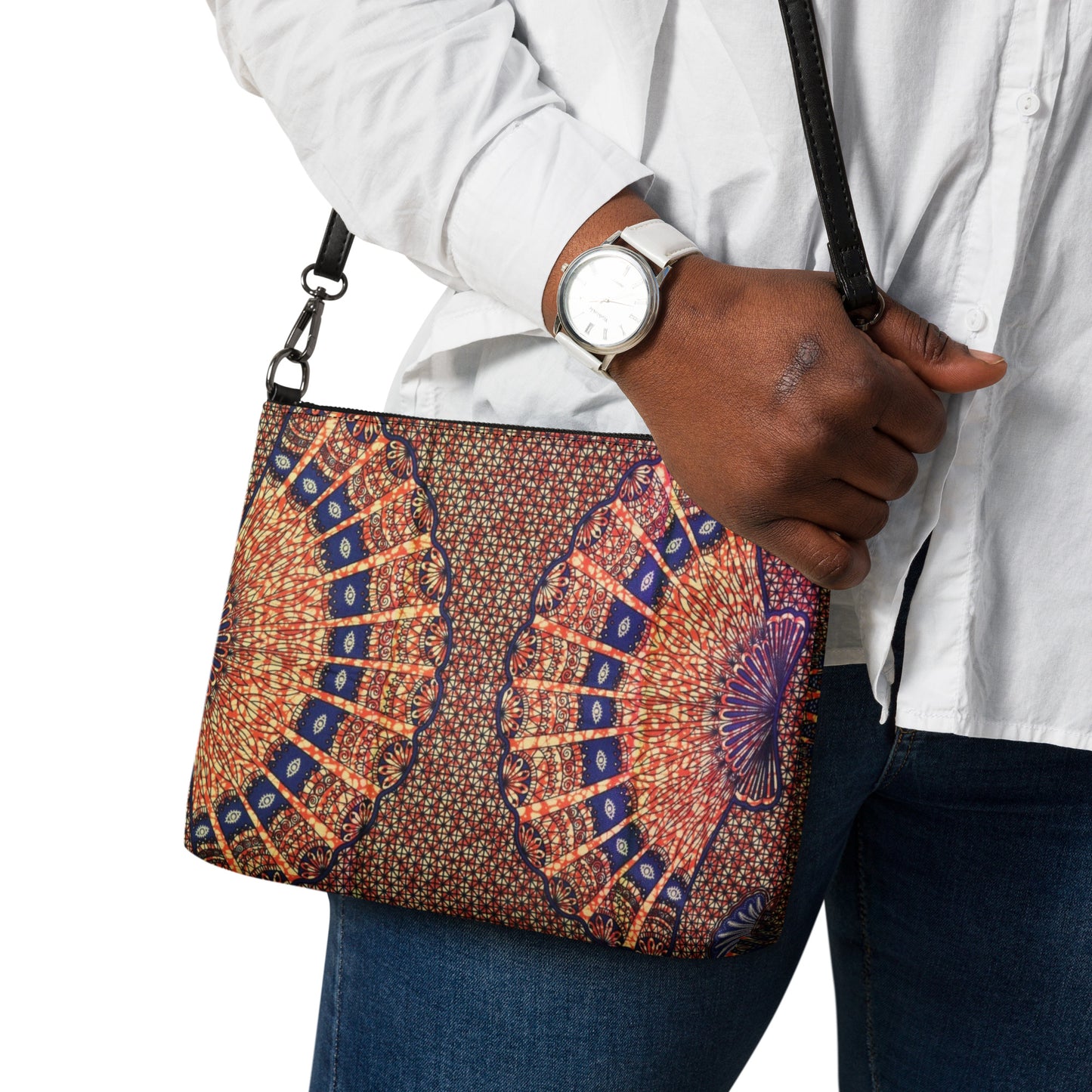 Navy On Peach Shells Ankara Crossbody Bag