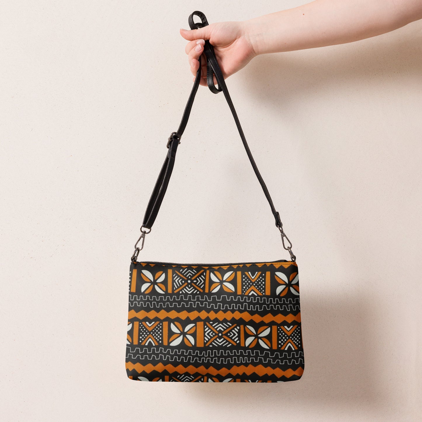 Orange Black & White Bogolan Ankara Crossbody Bag