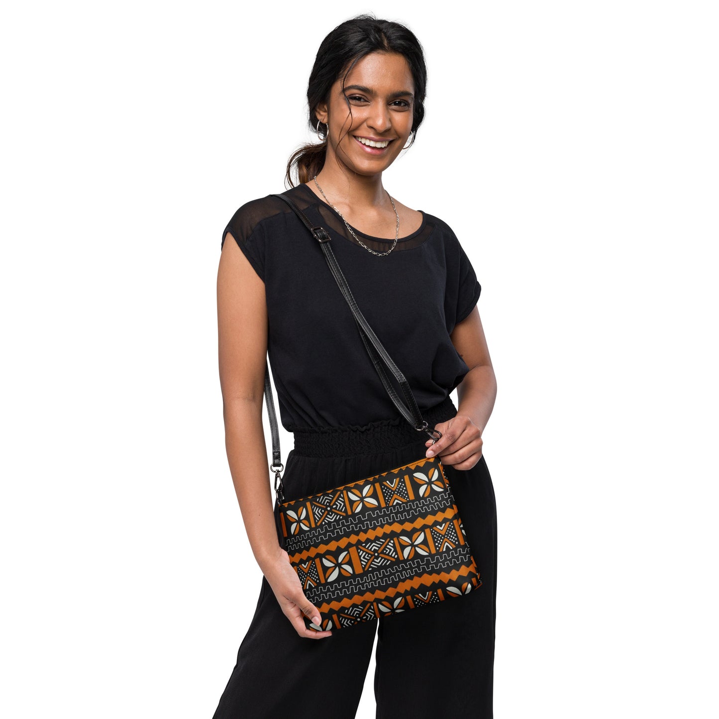 Orange Black & White Bogolan Ankara Crossbody Bag