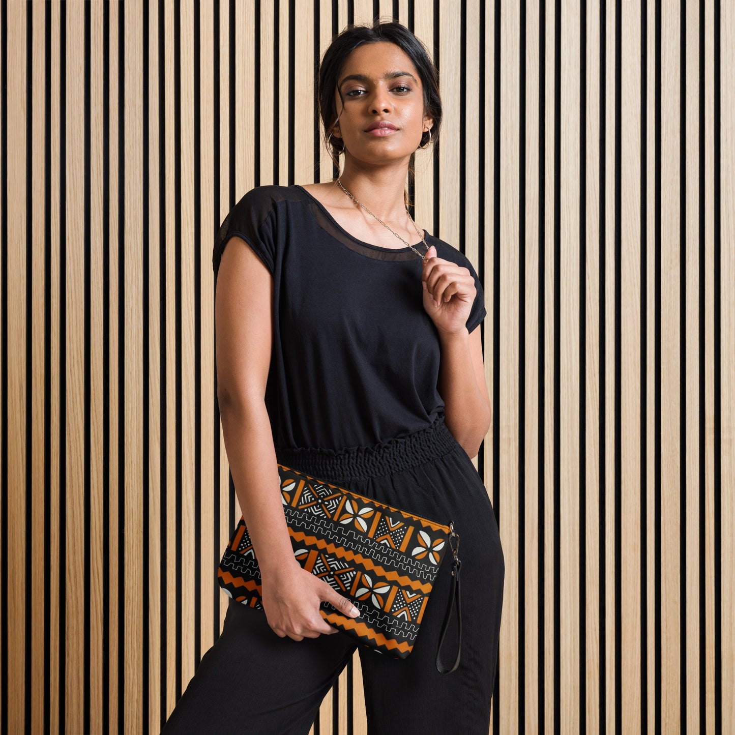 Orange Black & White Bogolan Ankara Crossbody Bag