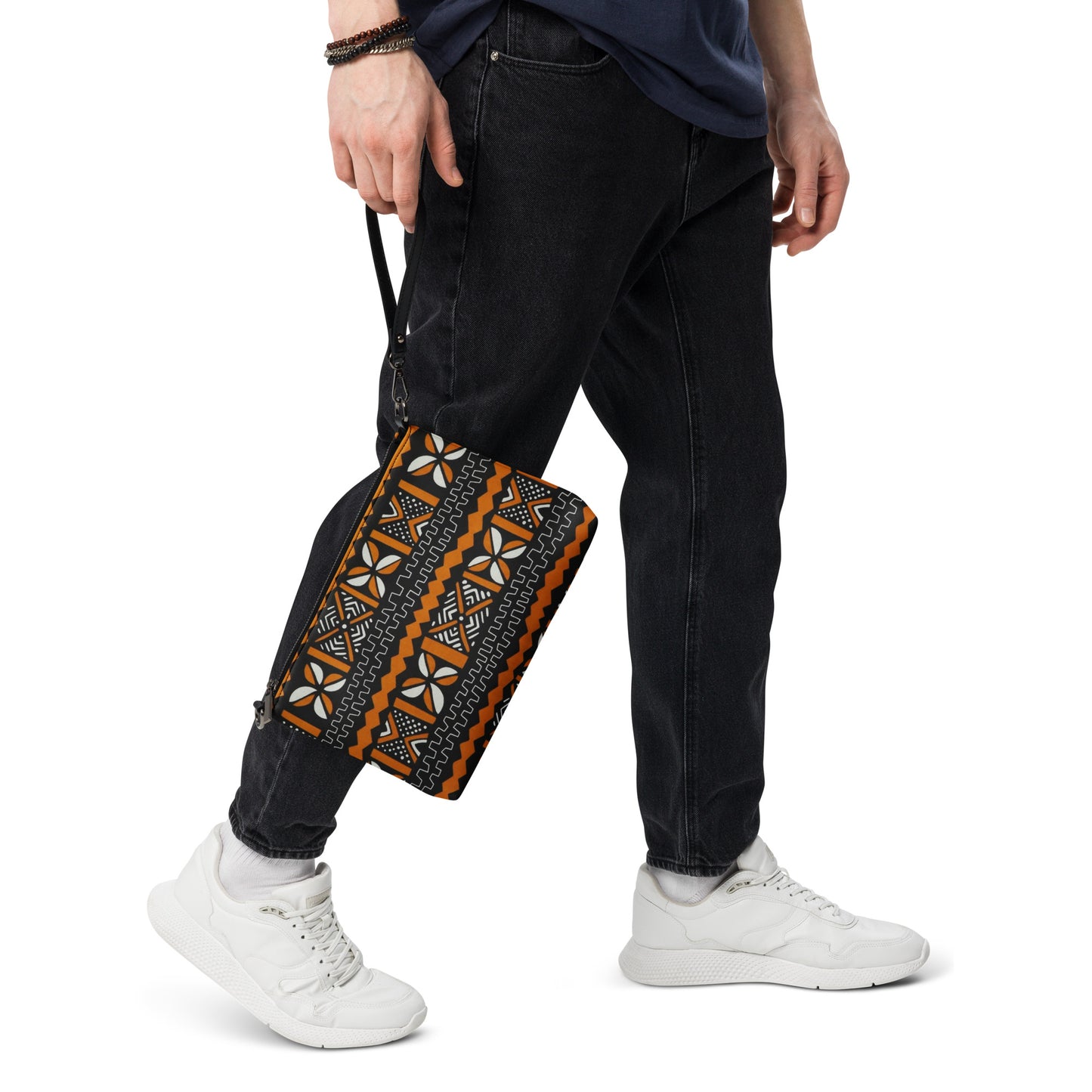 Orange Black & White Bogolan Ankara Crossbody Bag