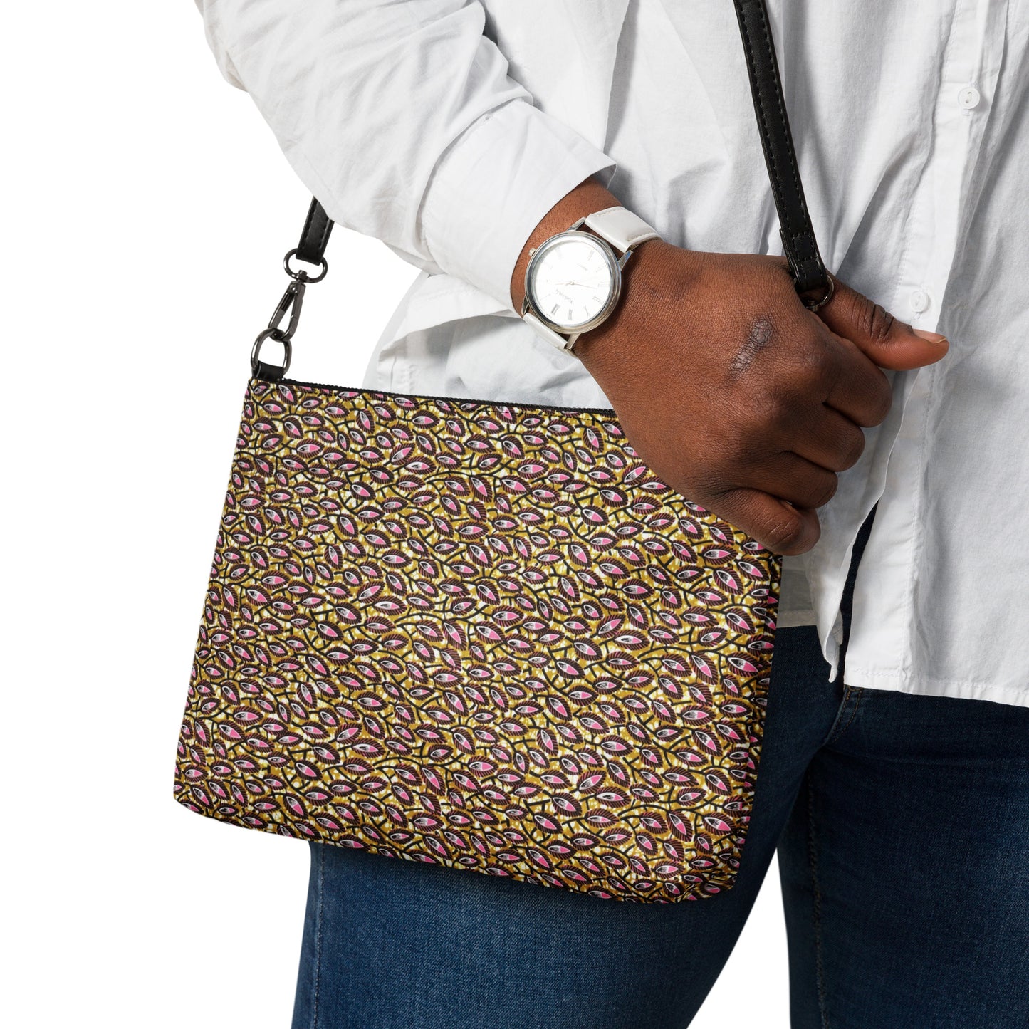 Pink Brown Ankara Crossbody Bag