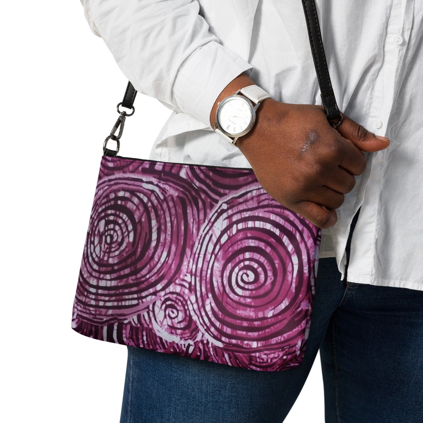 Pink Swirls Adire Crossbody Bag