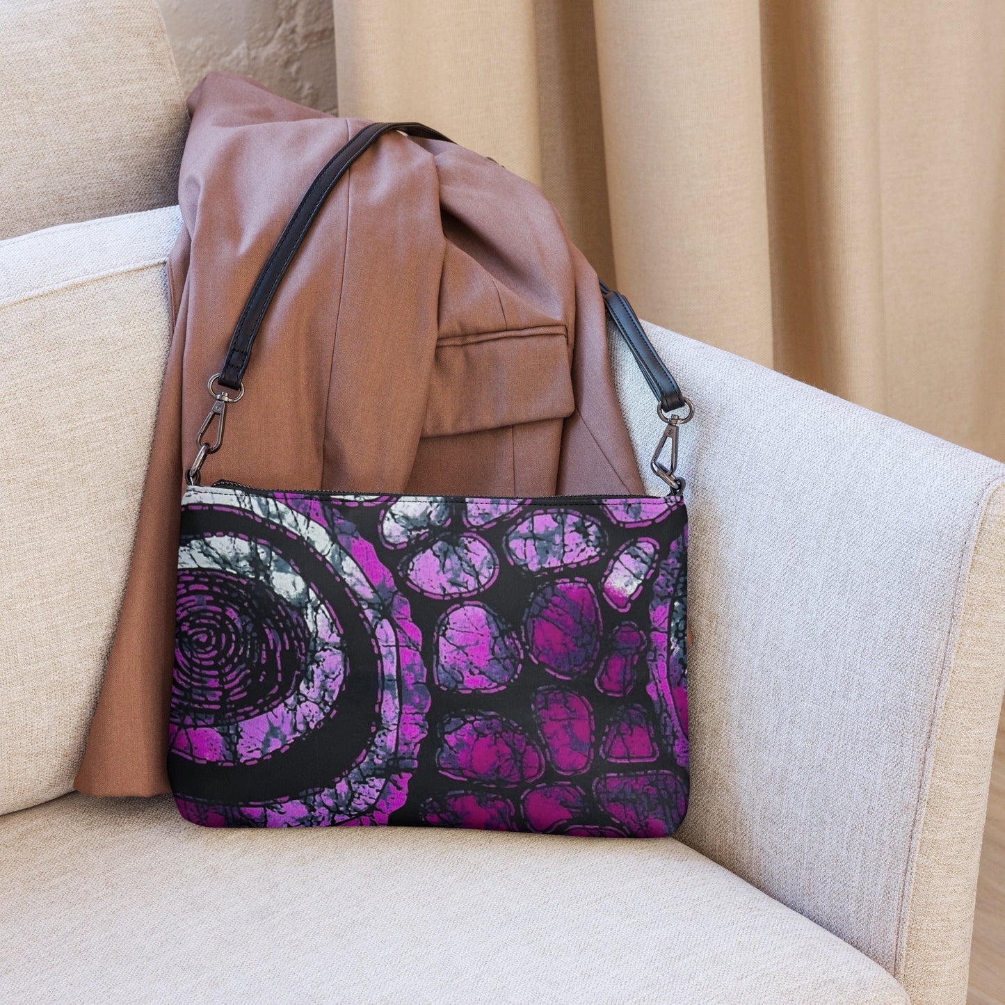 Purple Black Ankara Crossbody Bag