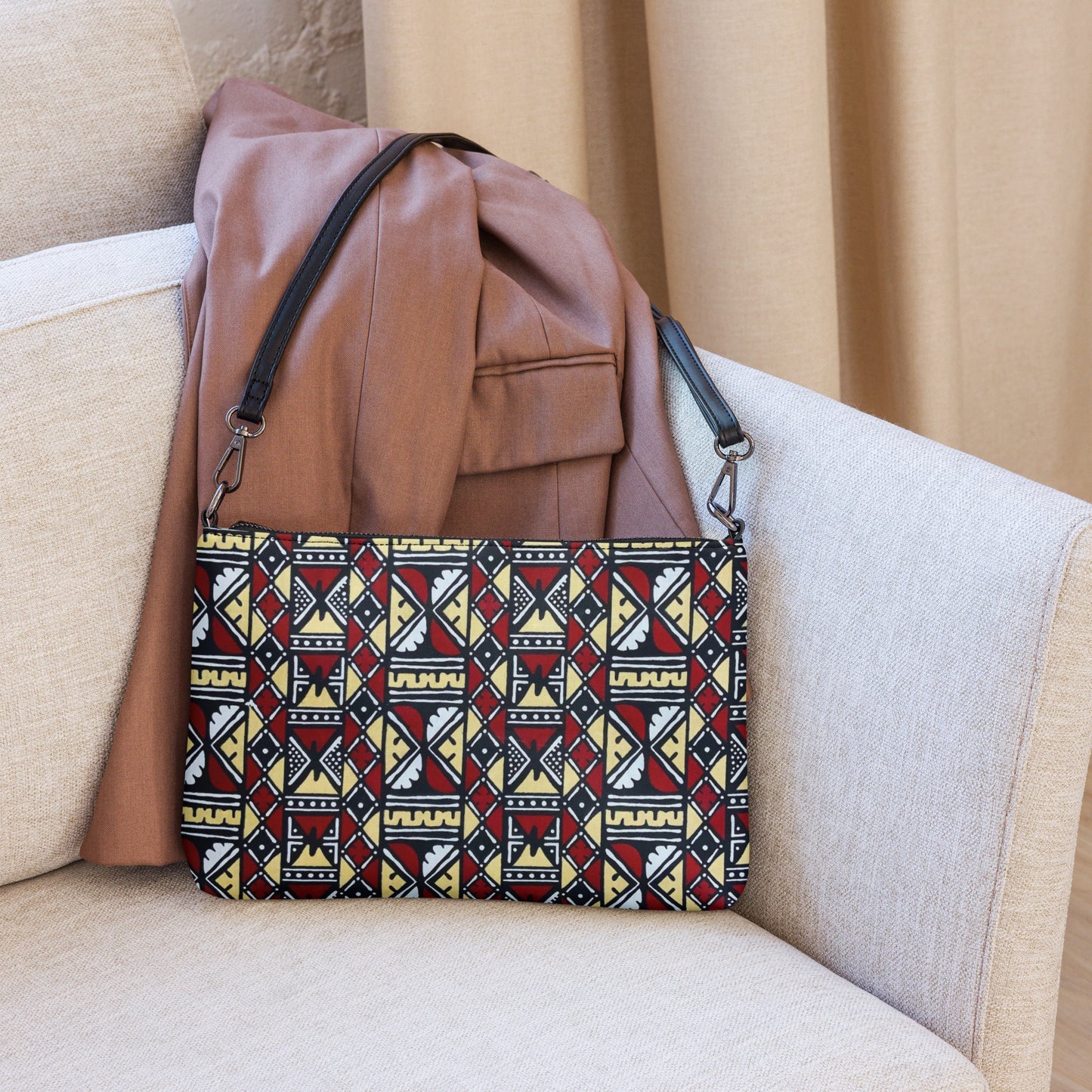 Red Cream Black & White Bogolan Ankara Crossbody Bag