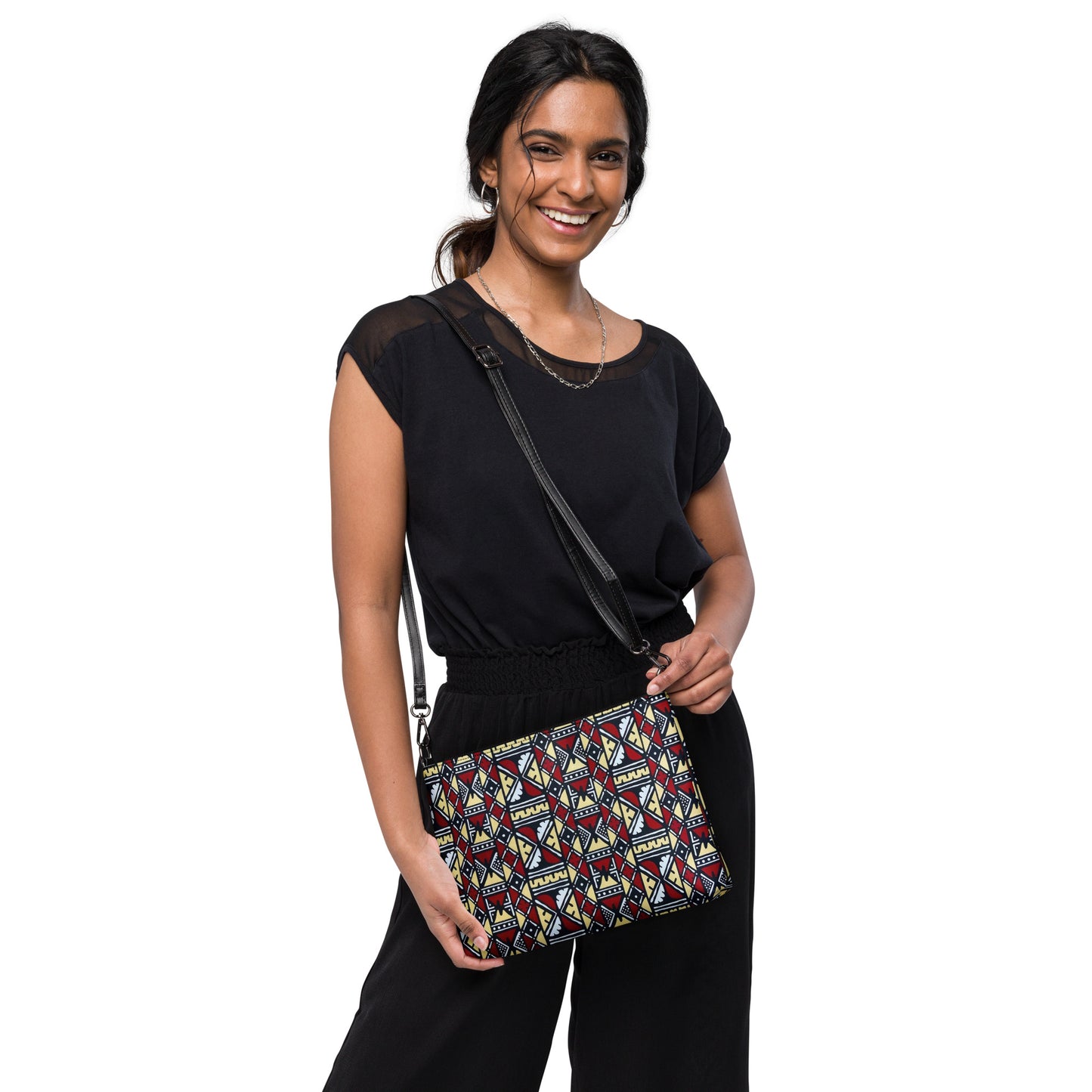 Red Cream Black & White Bogolan Ankara Crossbody Bag
