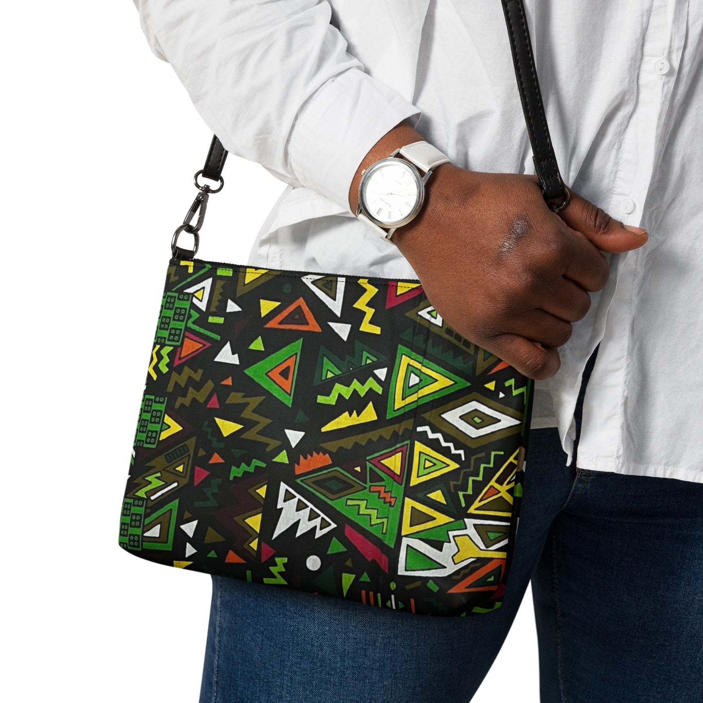 Vibrant Multicolour Green Black Yellow Red Ethnic Ankara Crossbody Bag