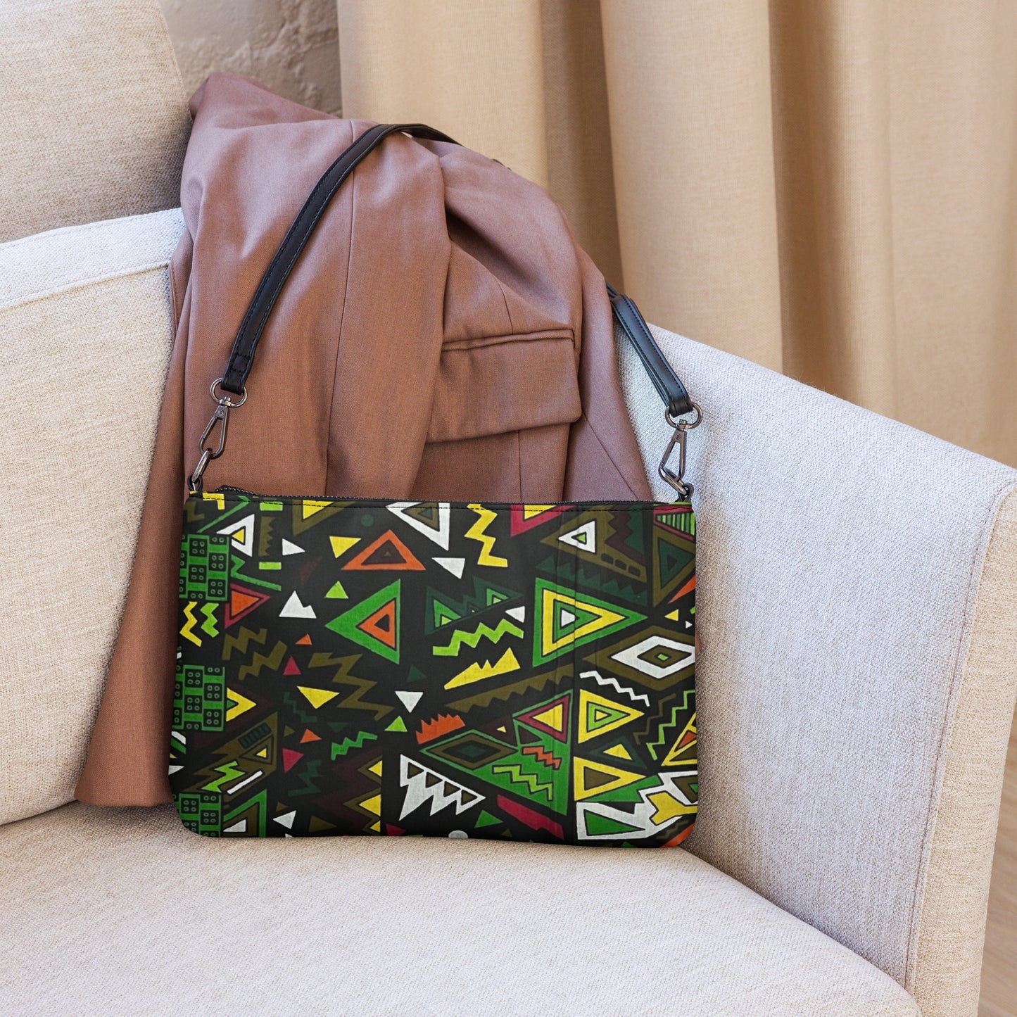 Vibrant Multicolour Green Black Yellow Red Ethnic Ankara Crossbody Bag