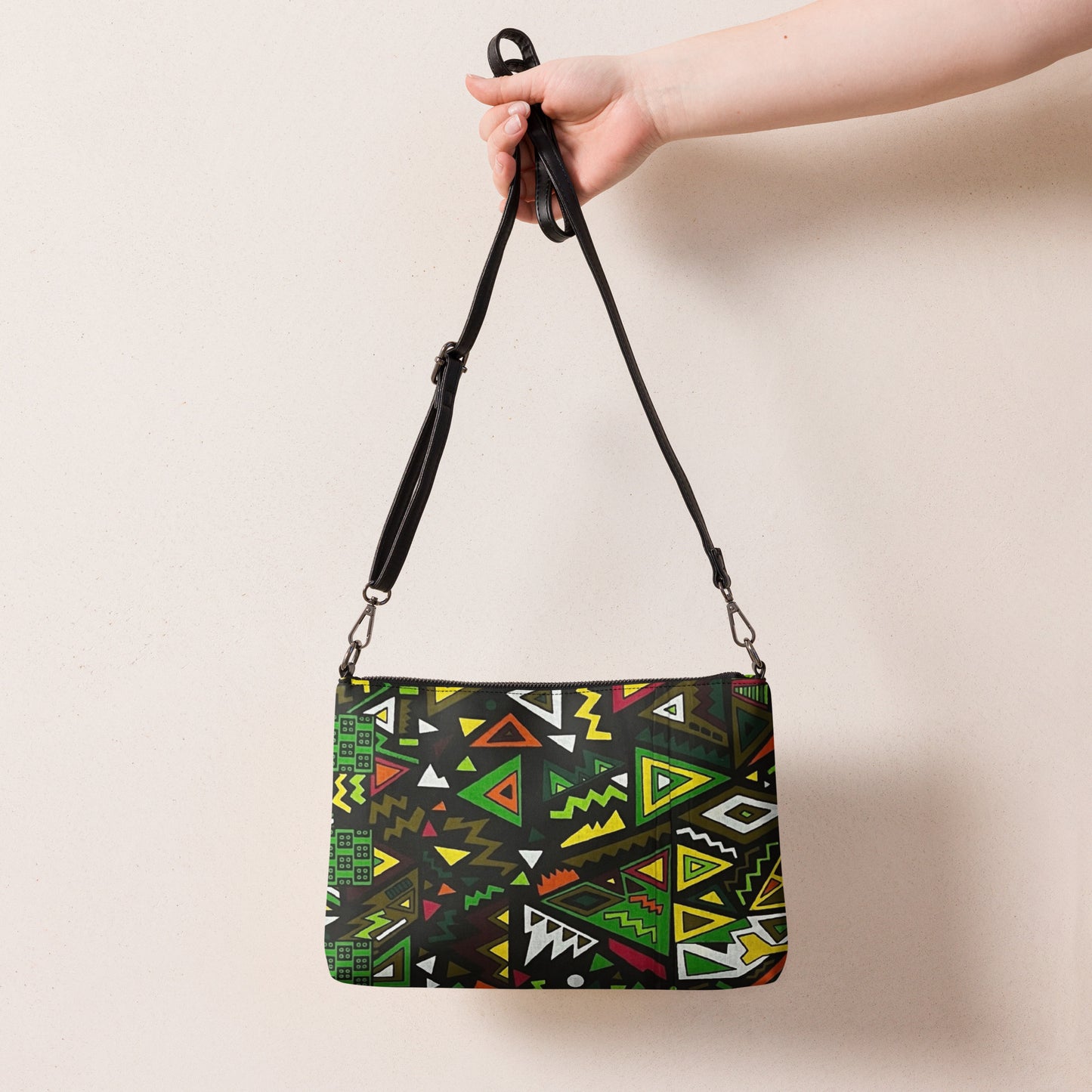 Vibrant Multicolour Green Black Yellow Red Ethnic Ankara Crossbody Bag