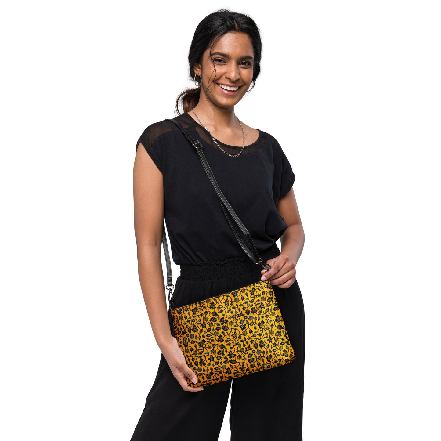 Yellow & Leaves Ankara Crossbody Bag