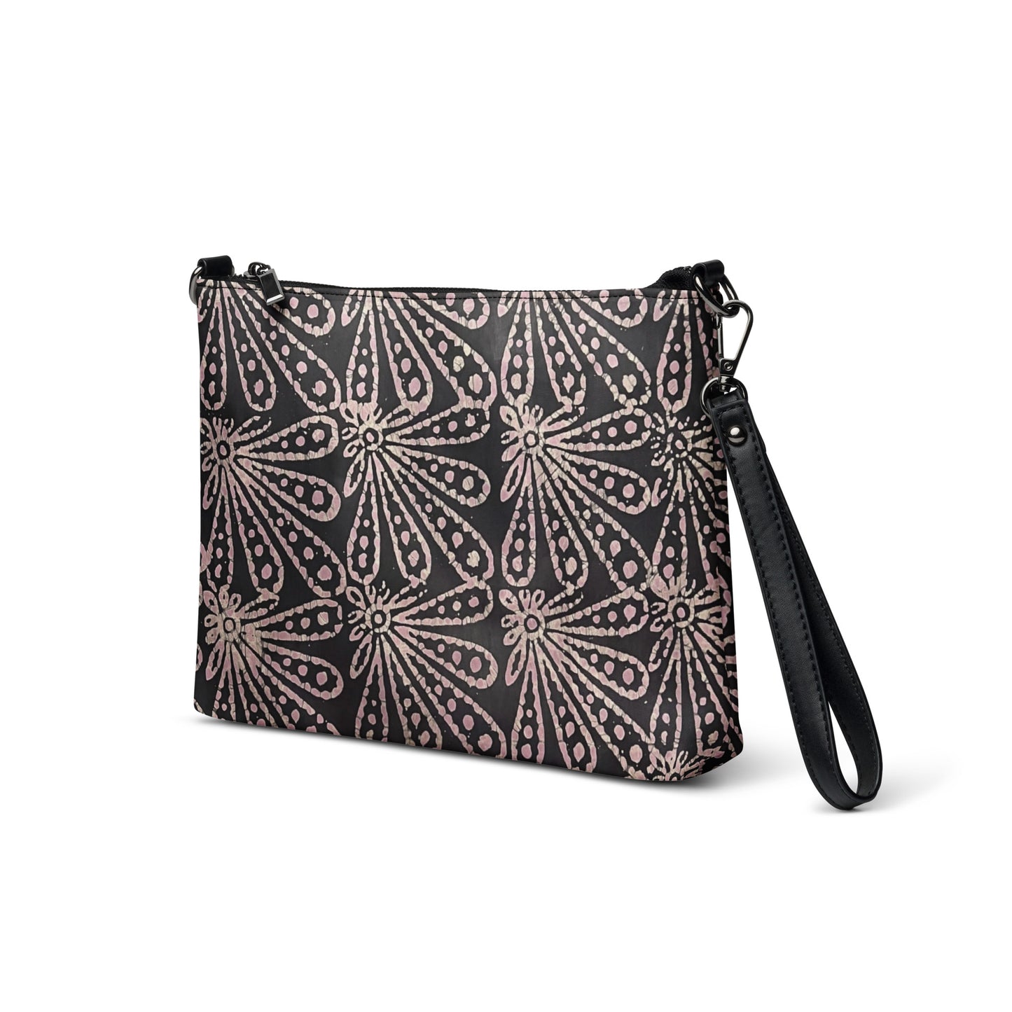 Brown Pale Pink Floral Pattern Adire Crossbody Bag