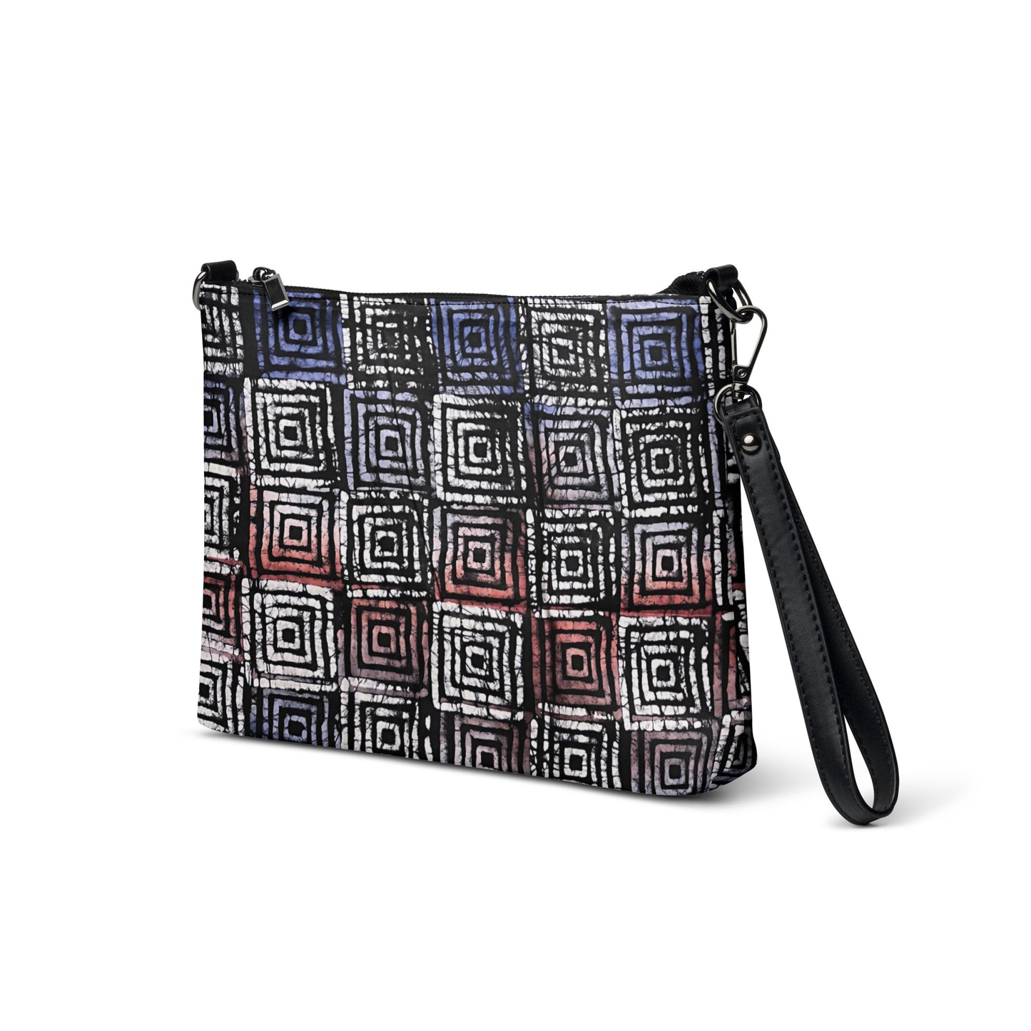 Hollow Squares Black Red Blue African Print Crossbody Bag