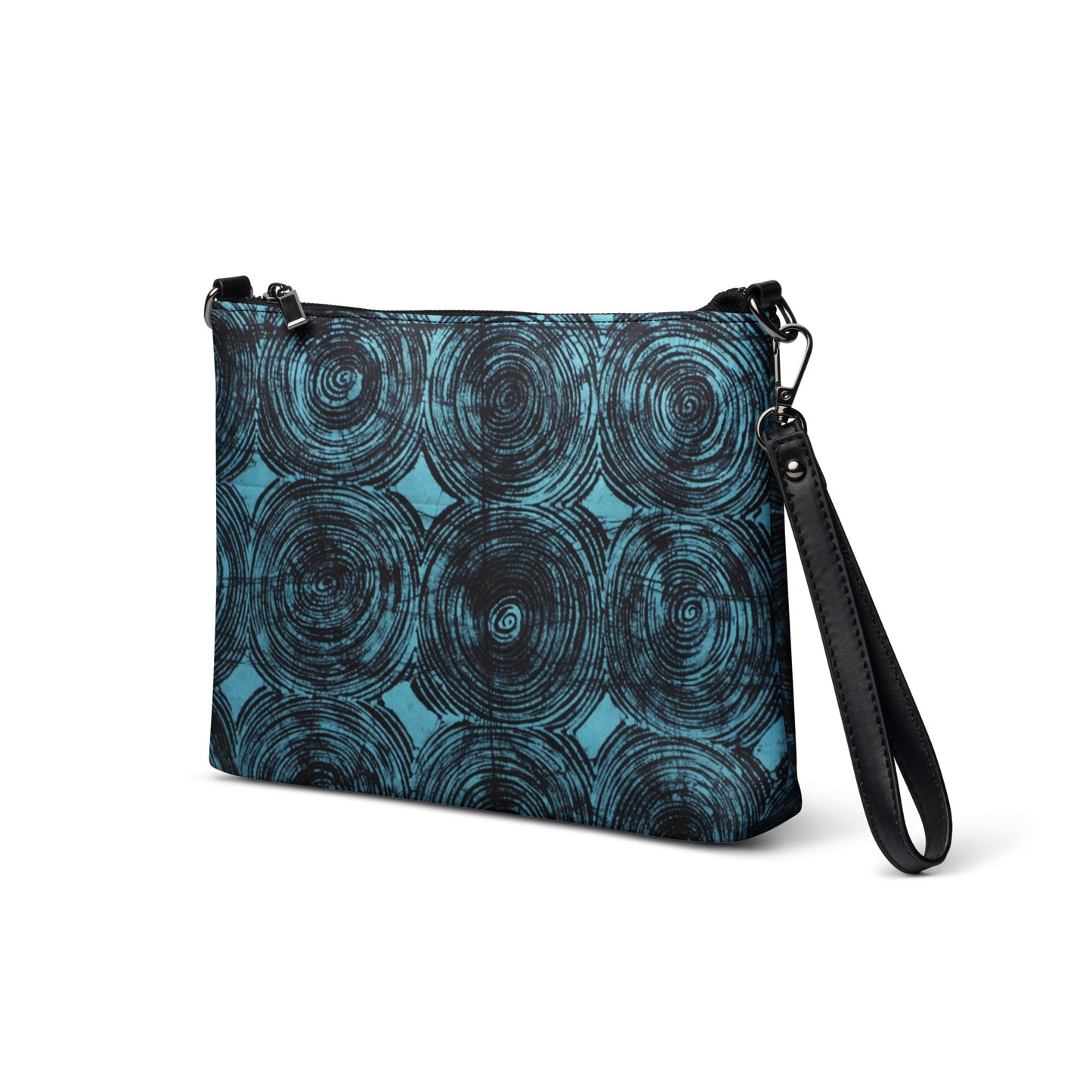 Black And Turquoise Swirl Adire Crossbody Bag