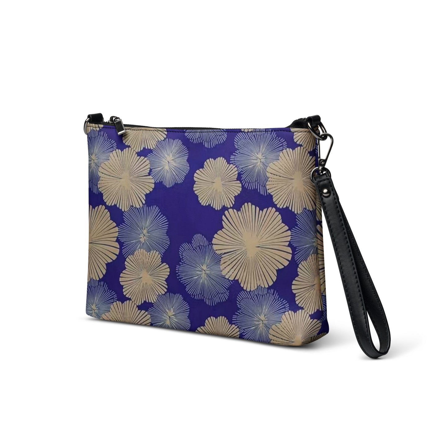 Cream Blue Floral Ankara Crossbody Bag