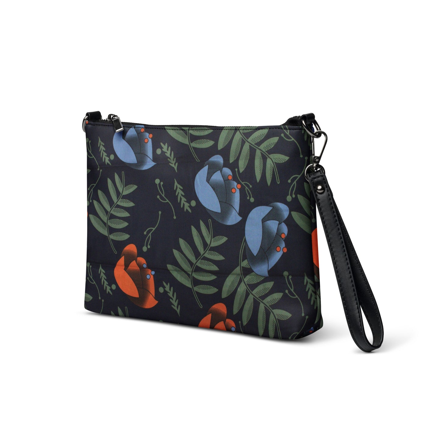 Blue Orange Floral Leaves Ankara Crossbody Bag