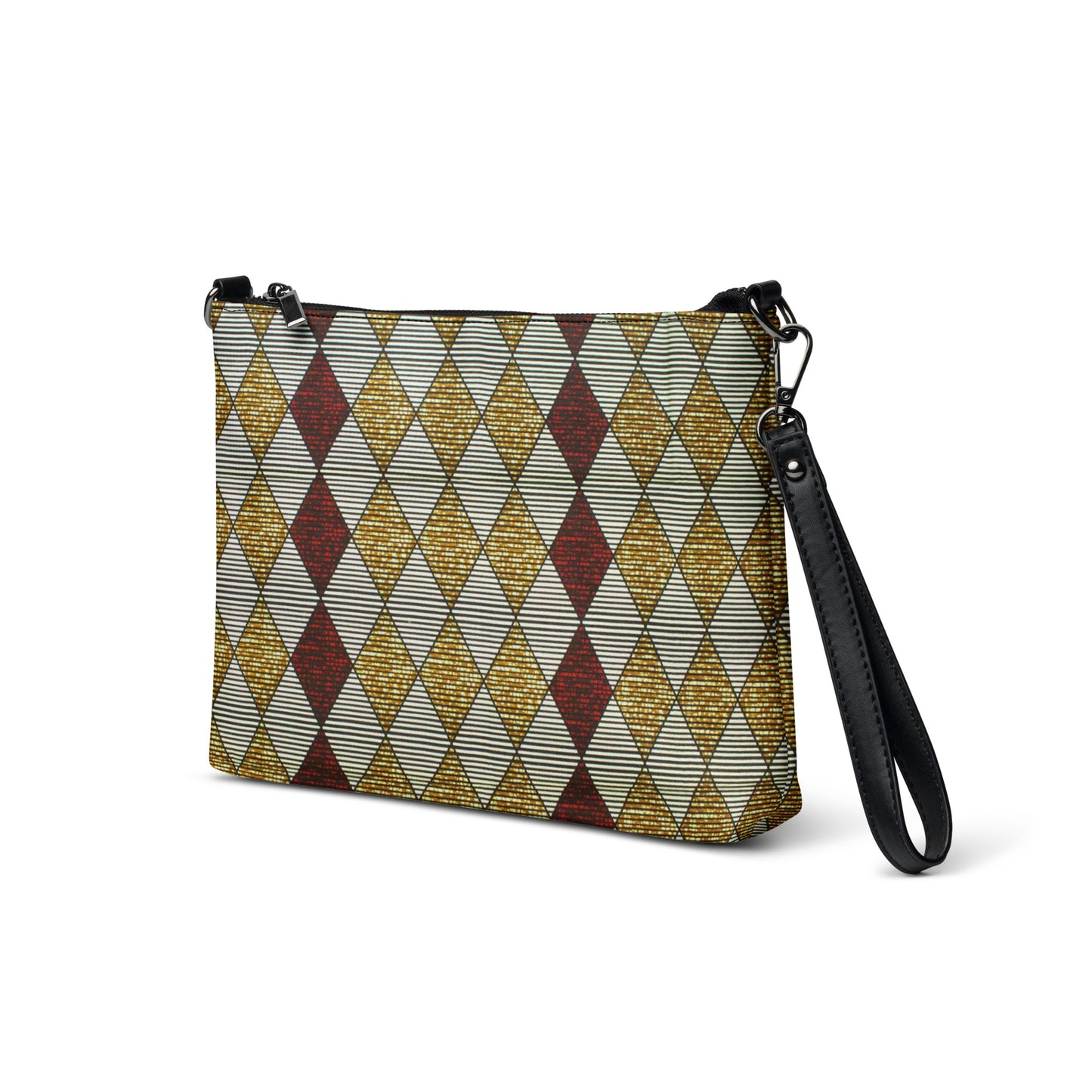 Burgundy & Gold Diamond Ankara Crossbody Bag