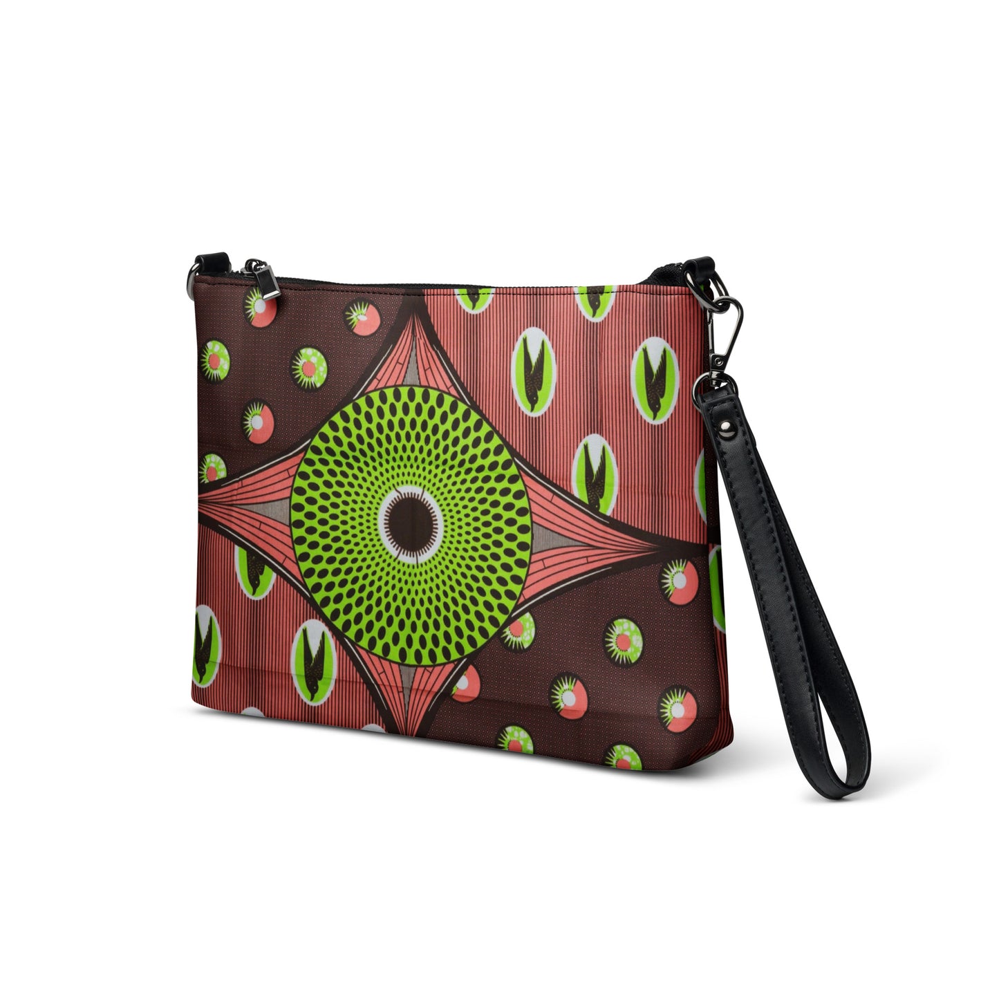 Green On Peach Brown Ankara Crossbody Bag