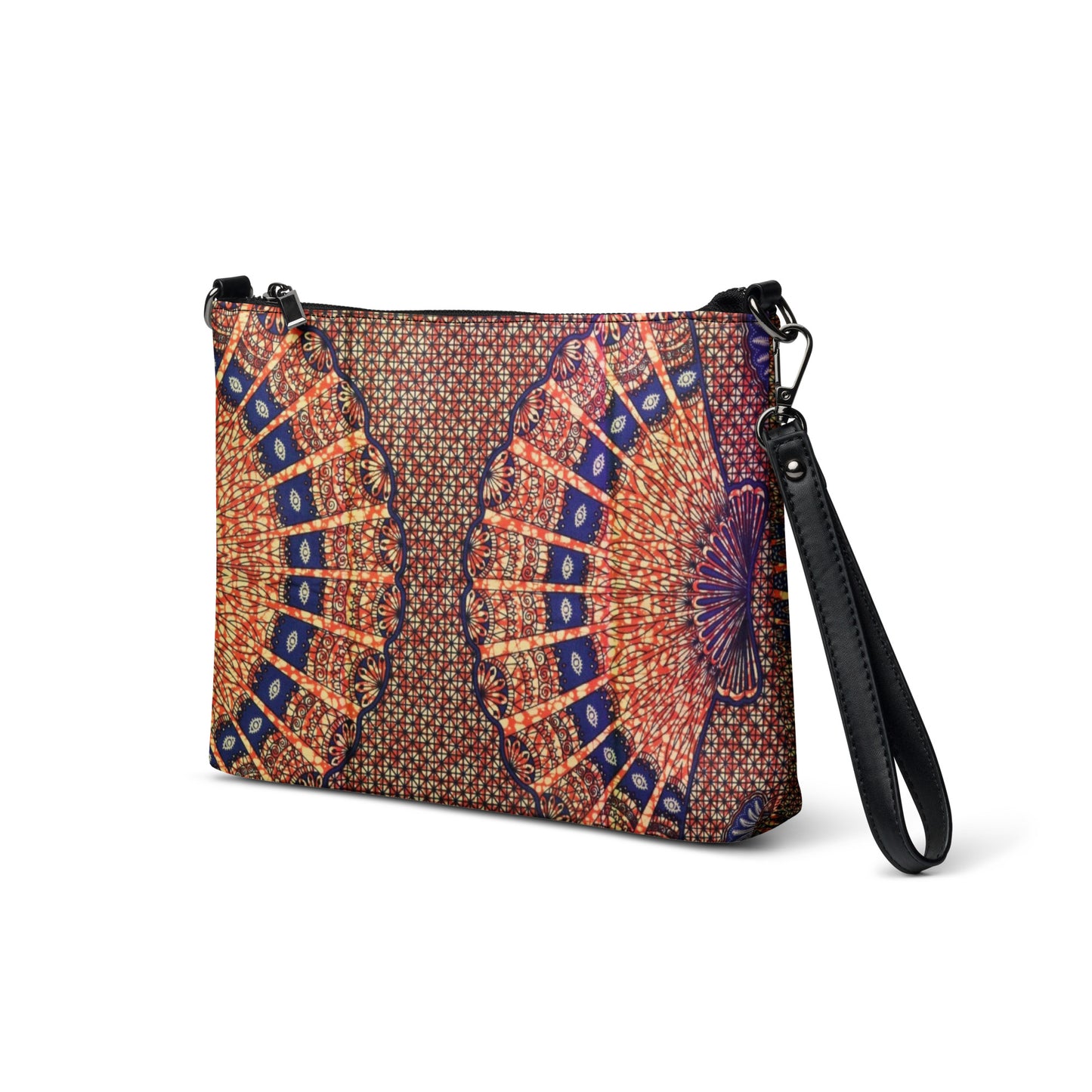 Navy On Peach Shells Ankara Crossbody Bag