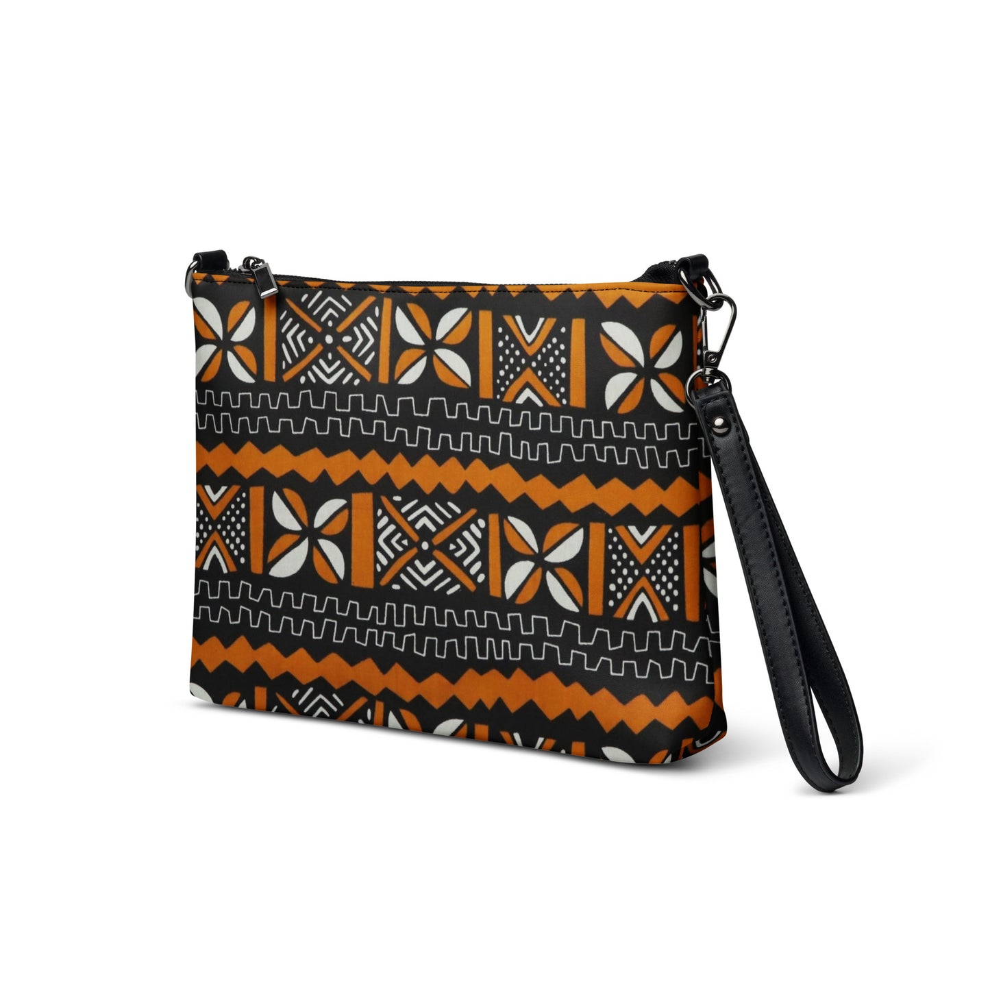 Orange Black & White Bogolan Ankara Crossbody Bag