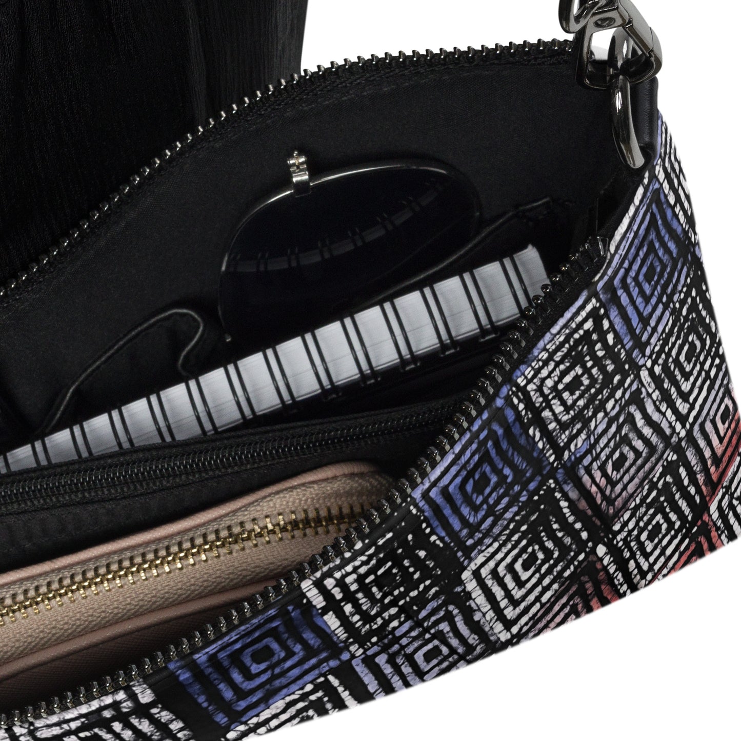 Hollow Squares Black Red Blue African Print Crossbody Bag