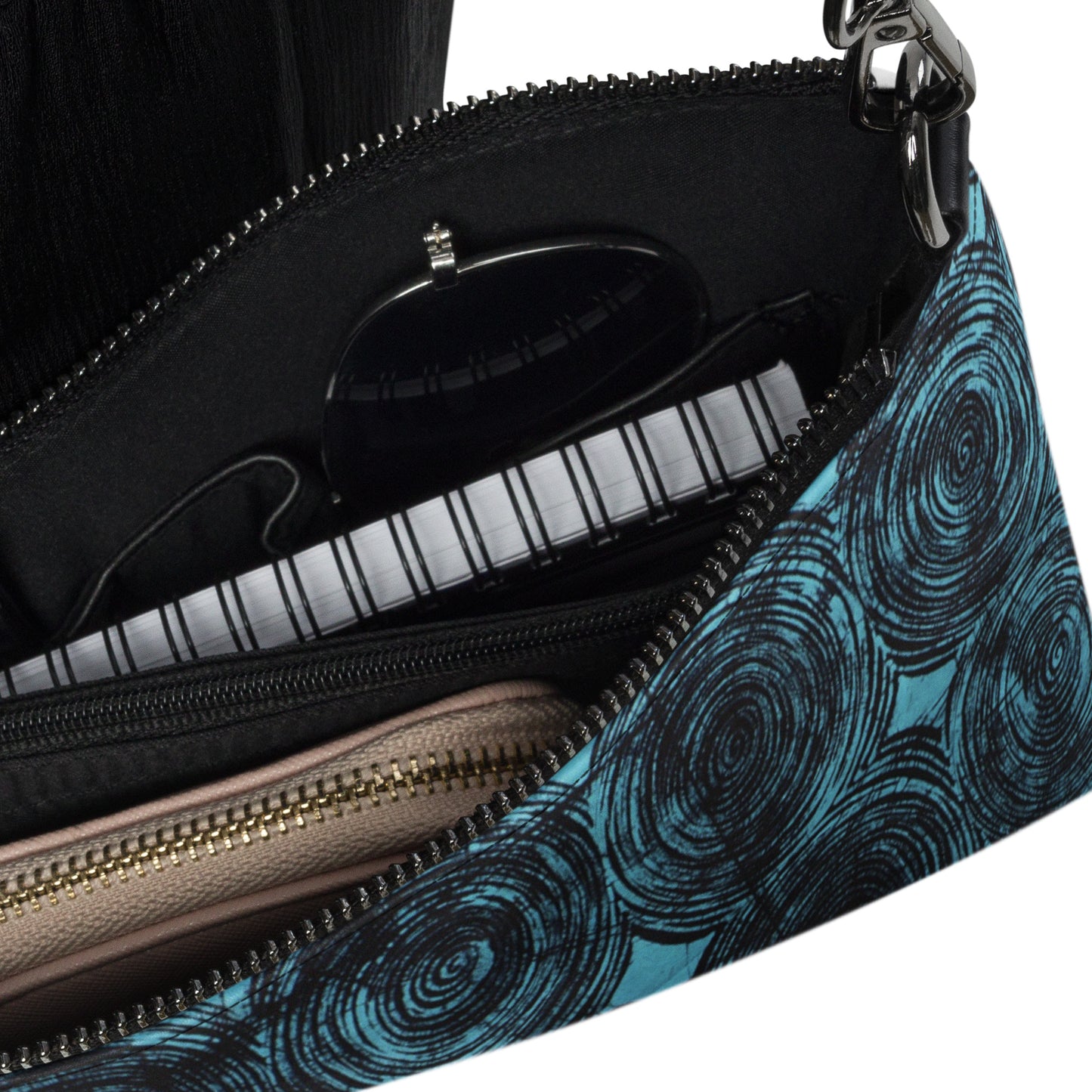 Black And Turquoise Swirl Adire Crossbody Bag