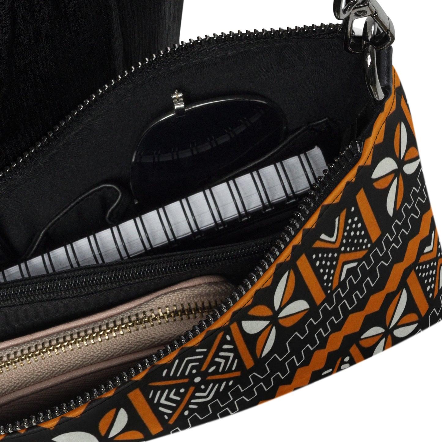 Orange Black & White Bogolan Ankara Crossbody Bag