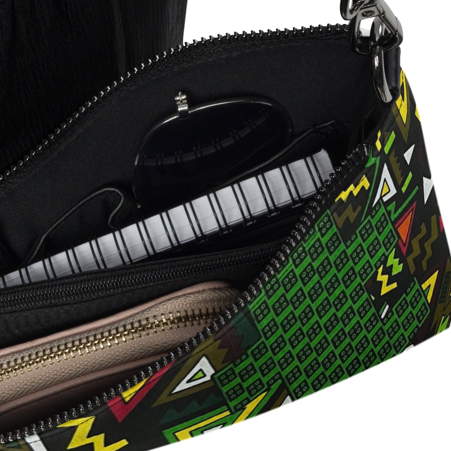 Vibrant Multicolour Green Black Yellow Red Ethnic Ankara Crossbody Bag